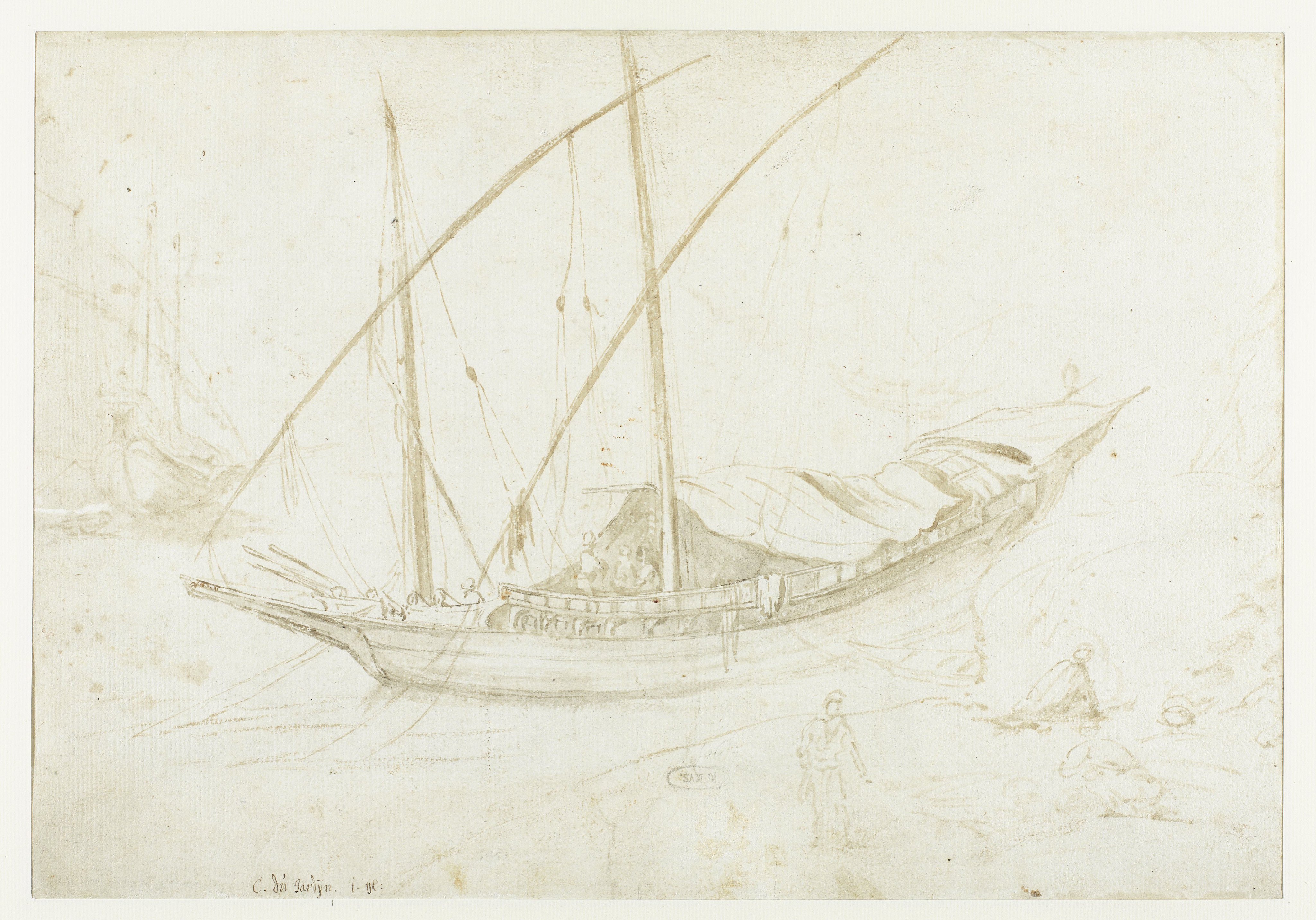 An Italian Galley, with the Bow to the Left, and Several Figure Sketches / recto: An Italian Galley, with the Stern to the Left