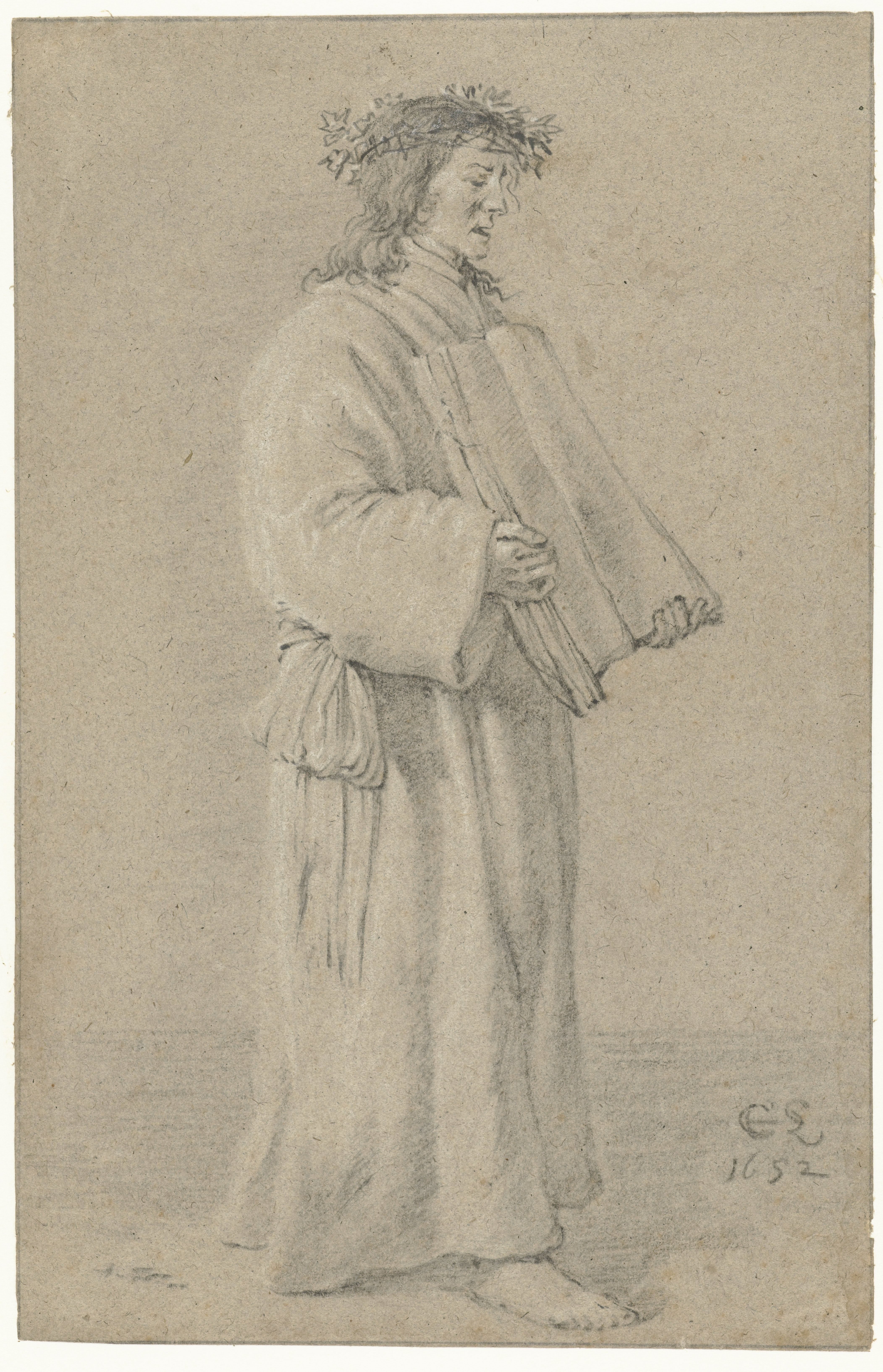 Standing Man Wearing a Laurel Wreath and Holding an Open Book