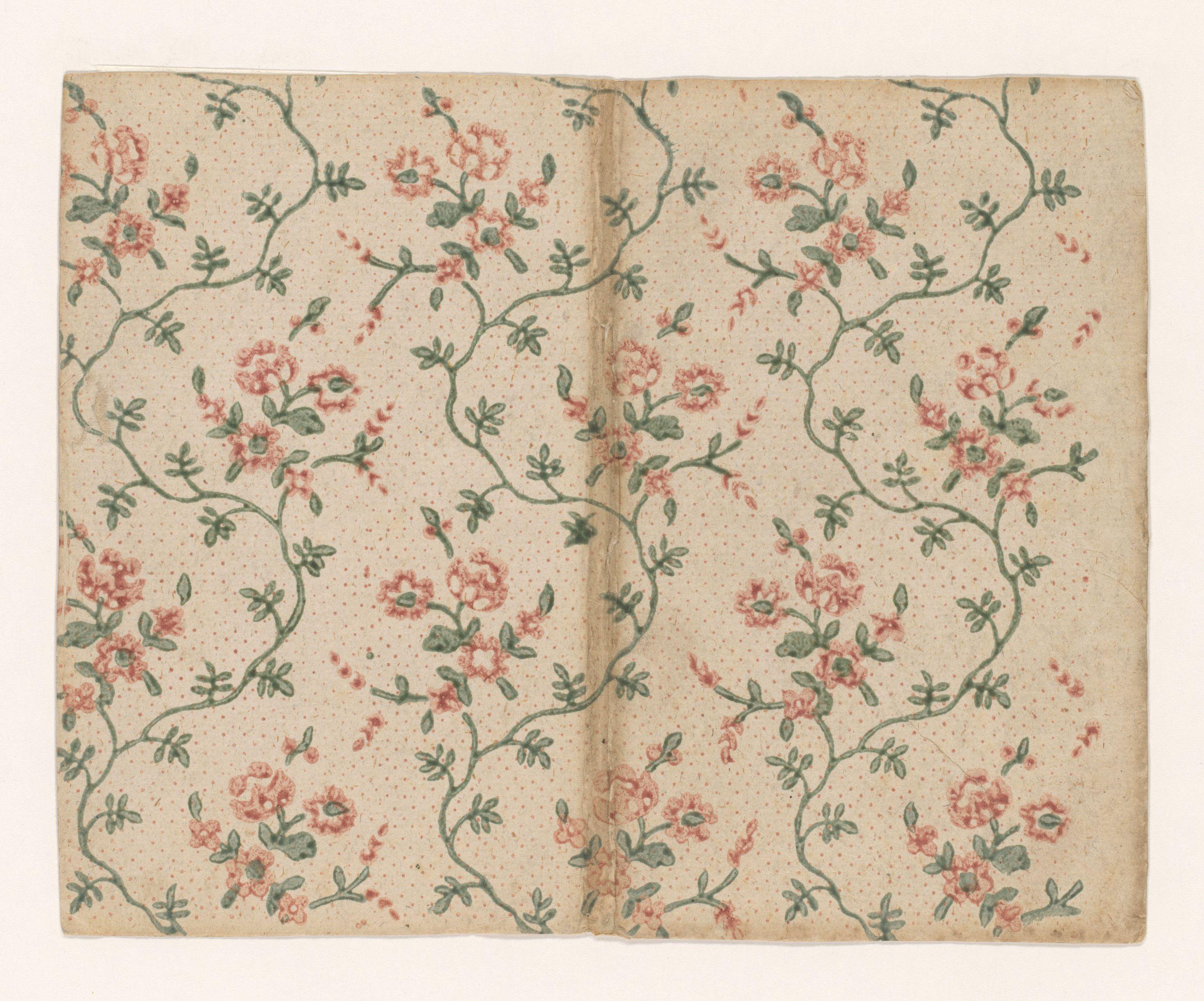 Blad met ranken met bloemen en puntenfond