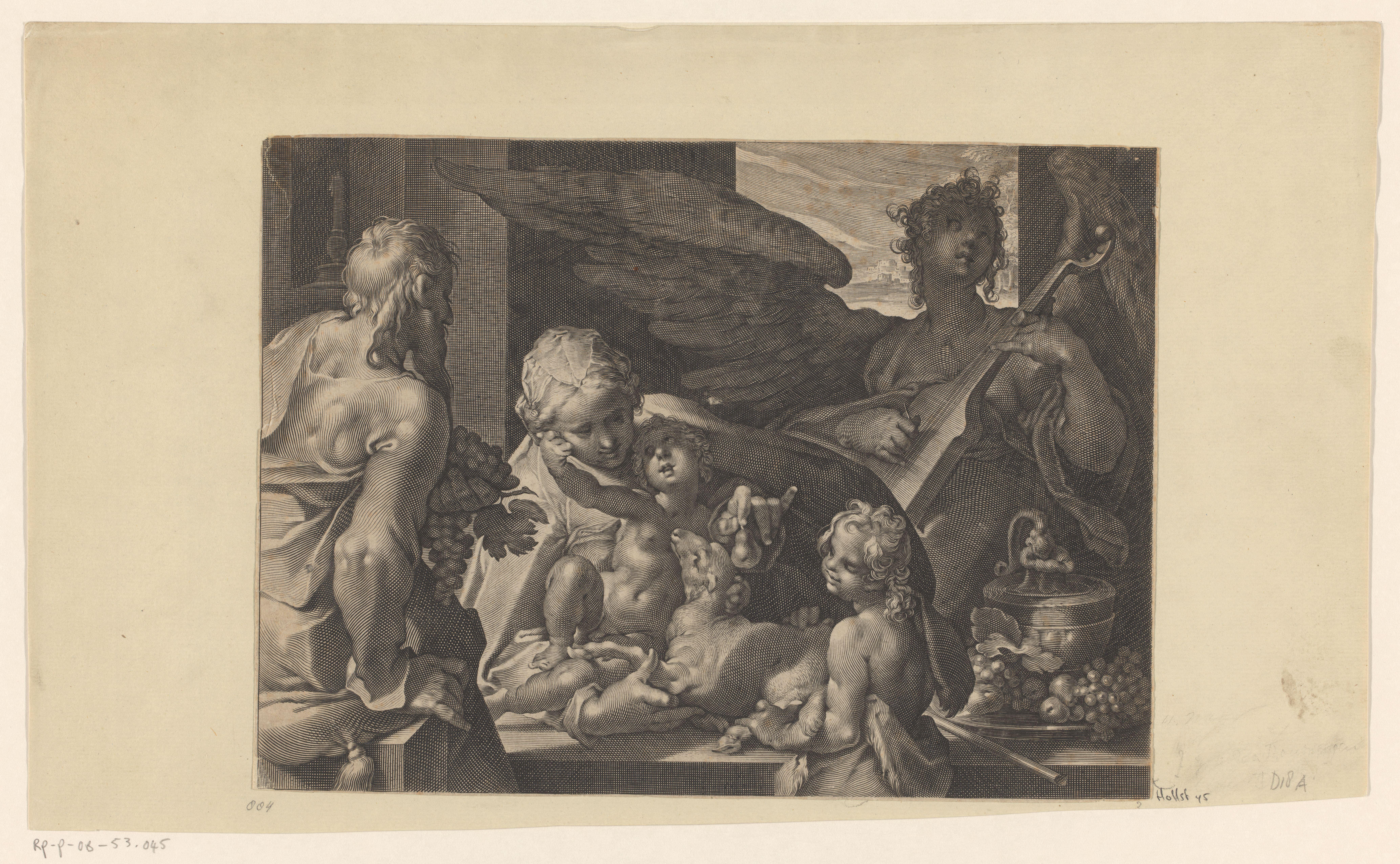Heilige Familie met Johannes de Doper en engel