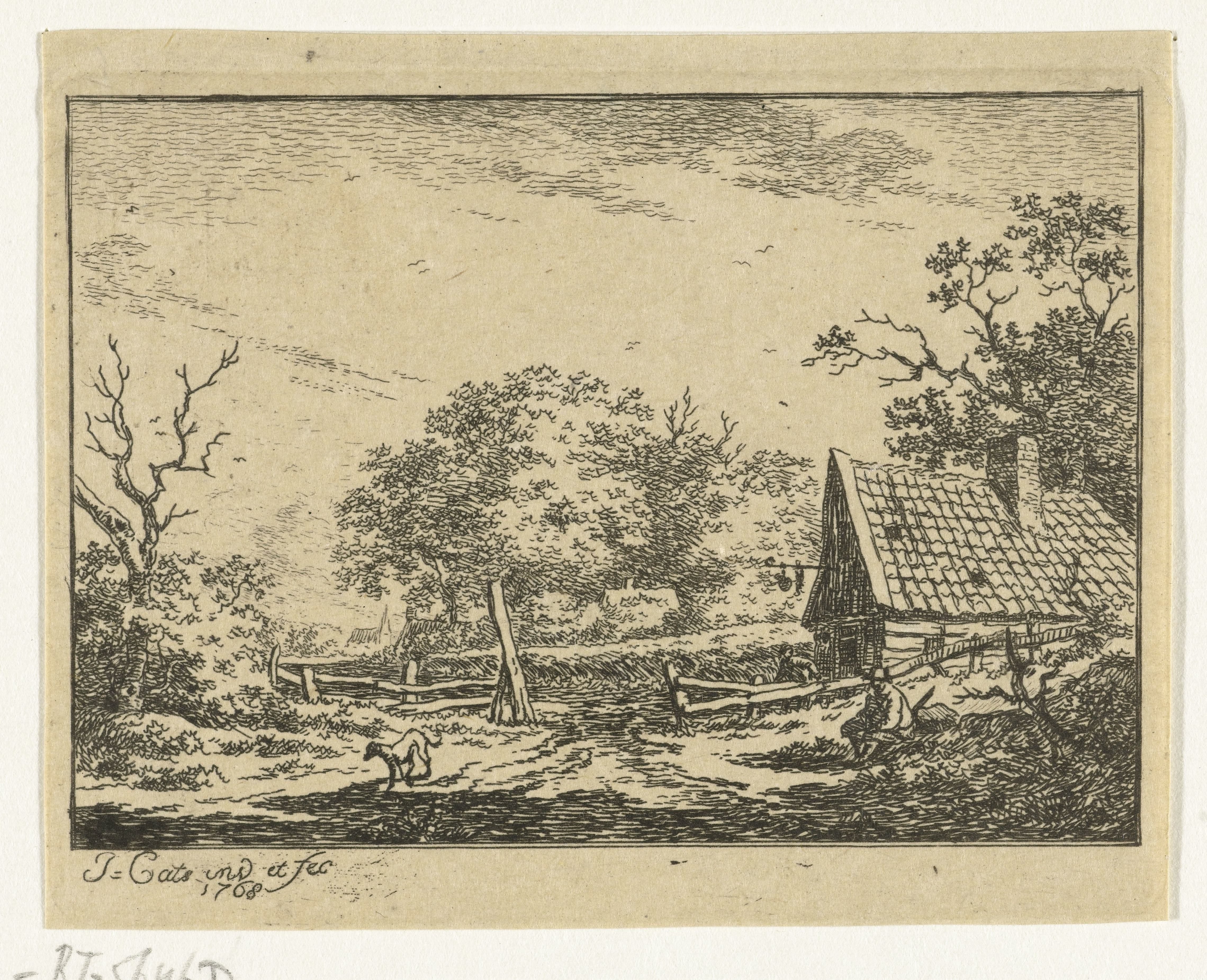 Landschap met zittende man en hond