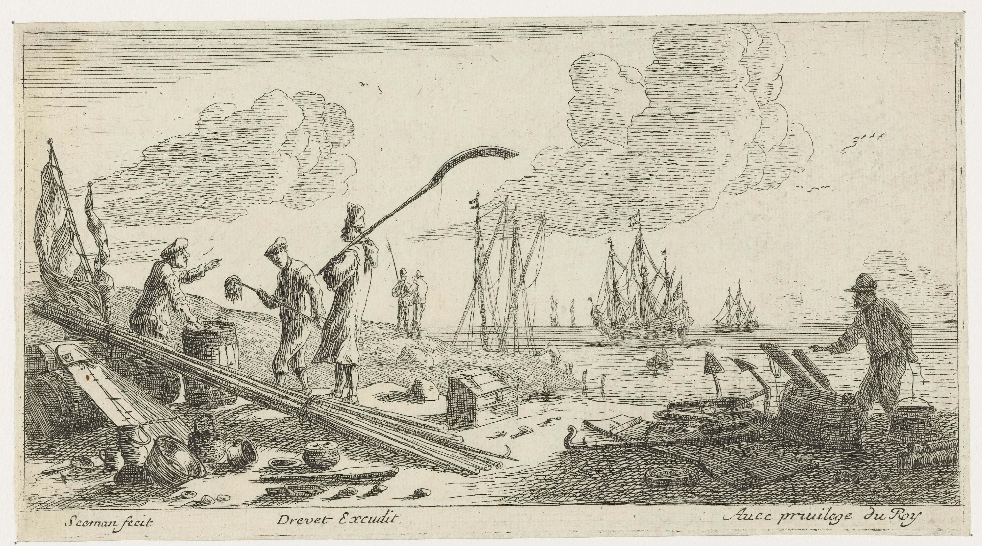 Zeelieden bij de kust