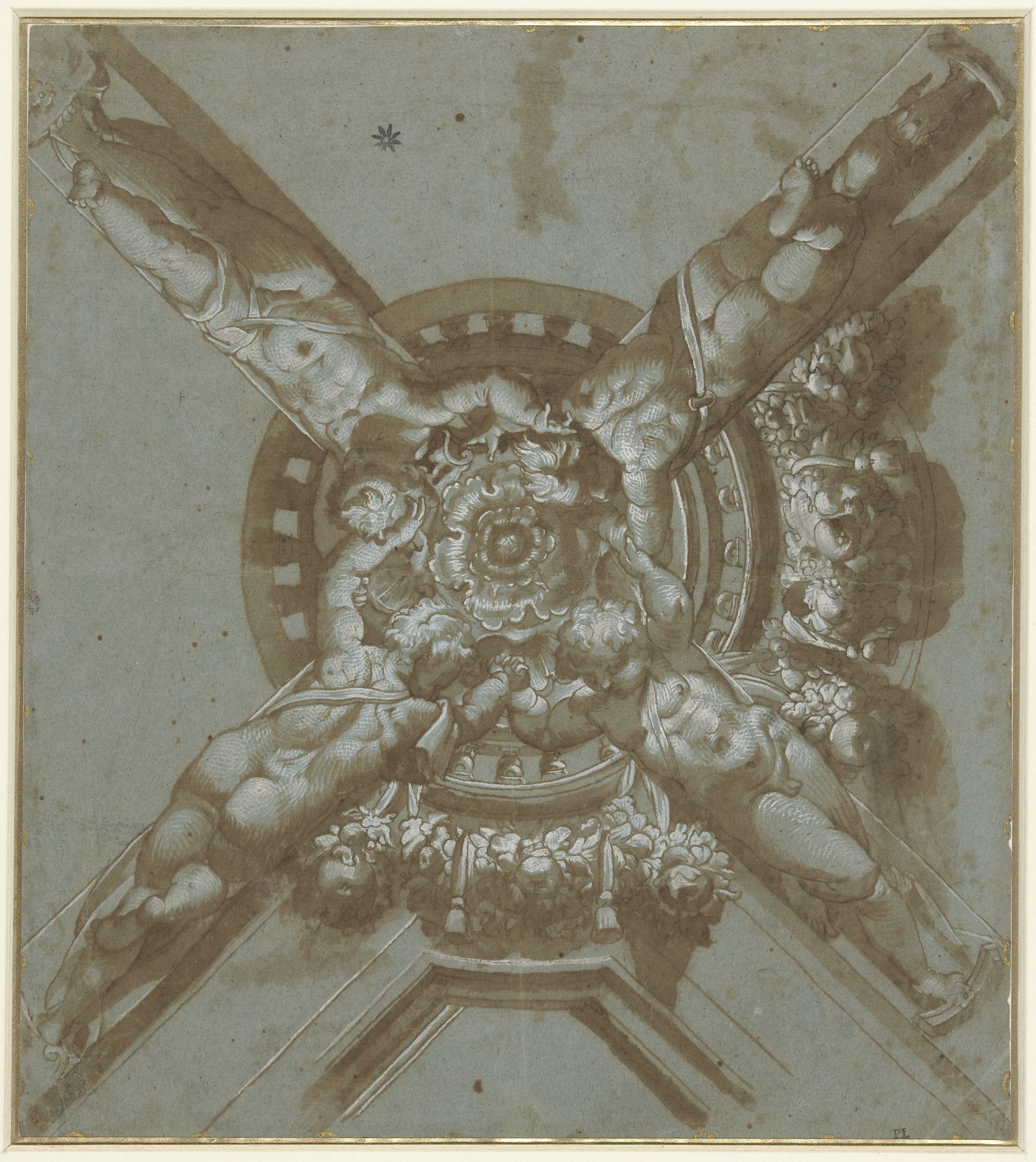 Ontwerp voor plafondschildering met vier putti