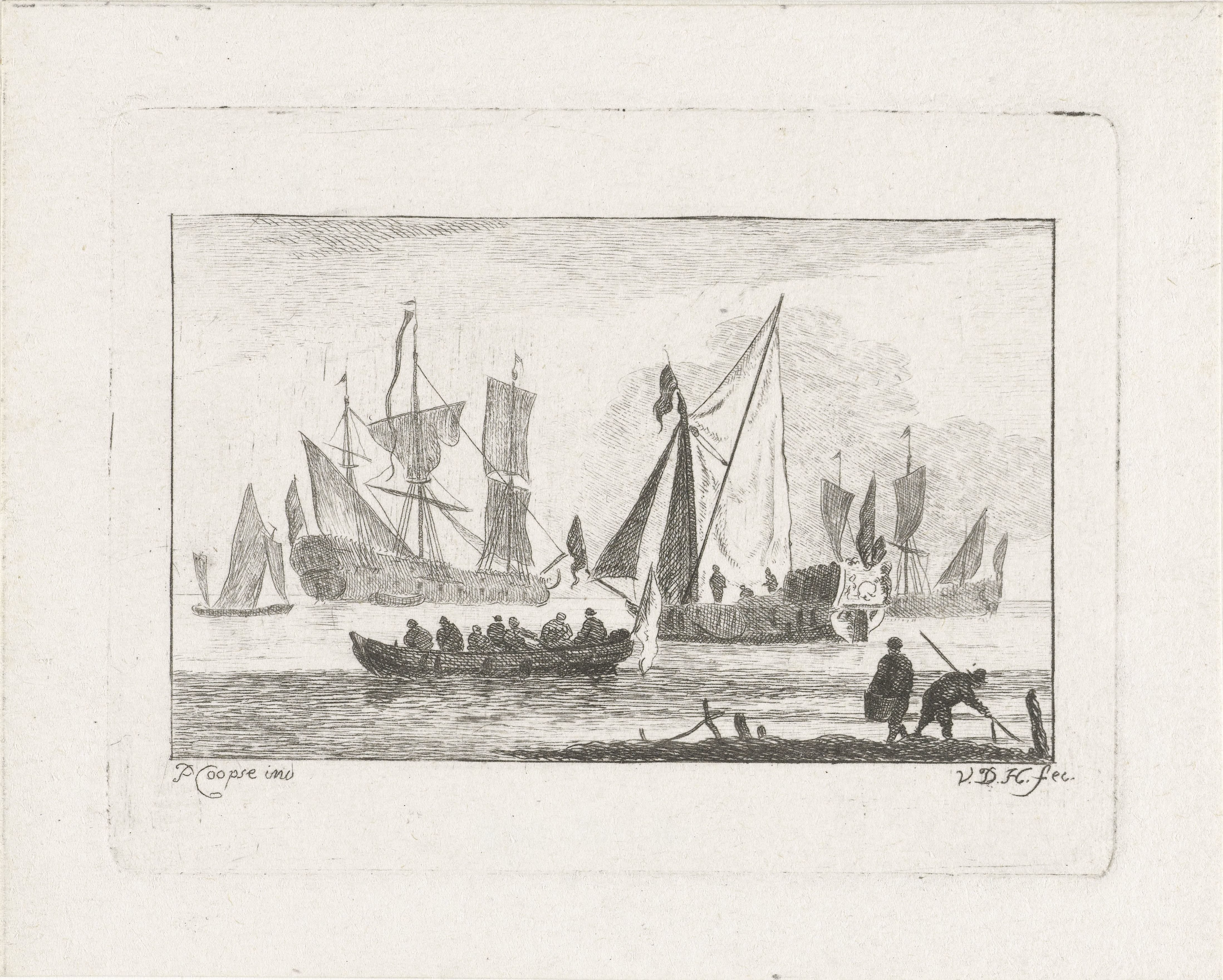 Zeilschepen en een roeiboot