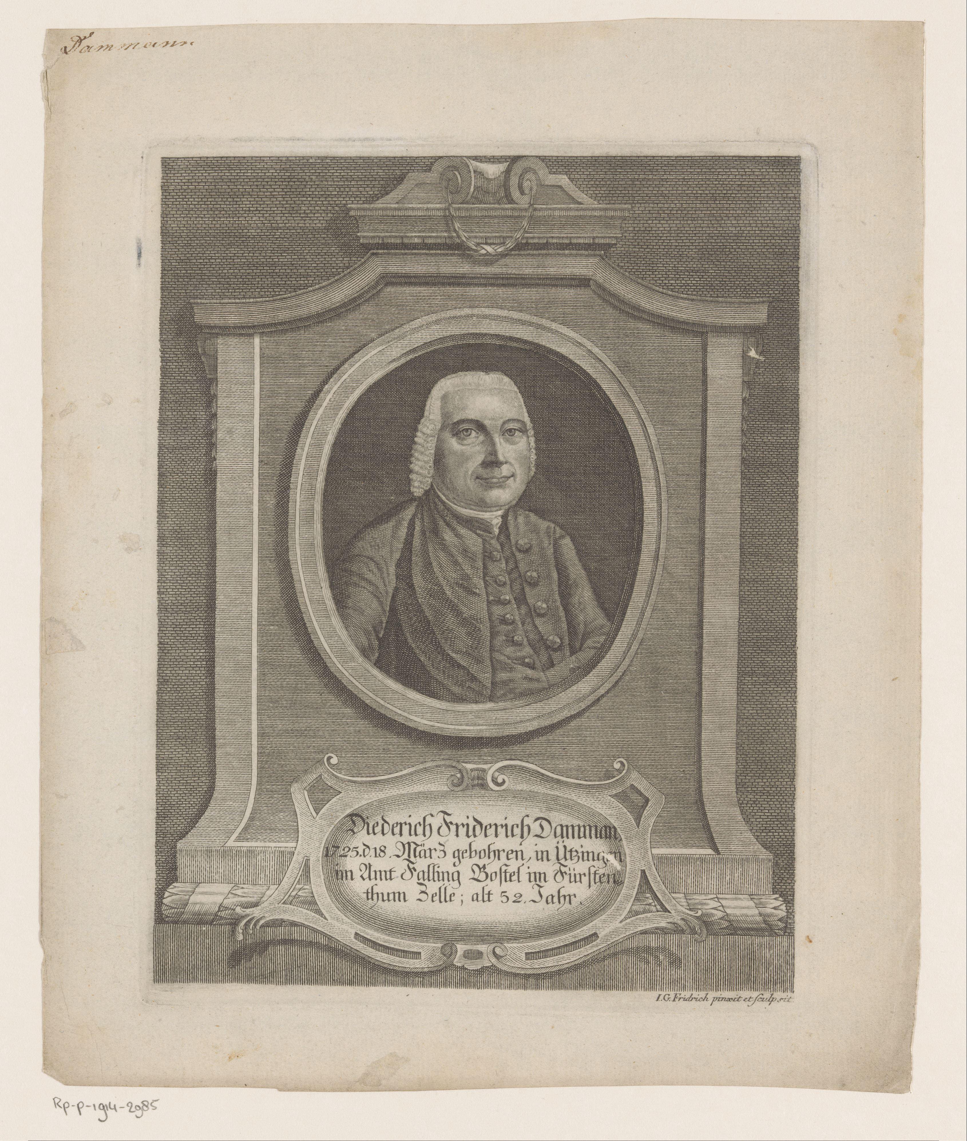 Portret van Diederich Friderich Damman op 52-jarige leeftijd