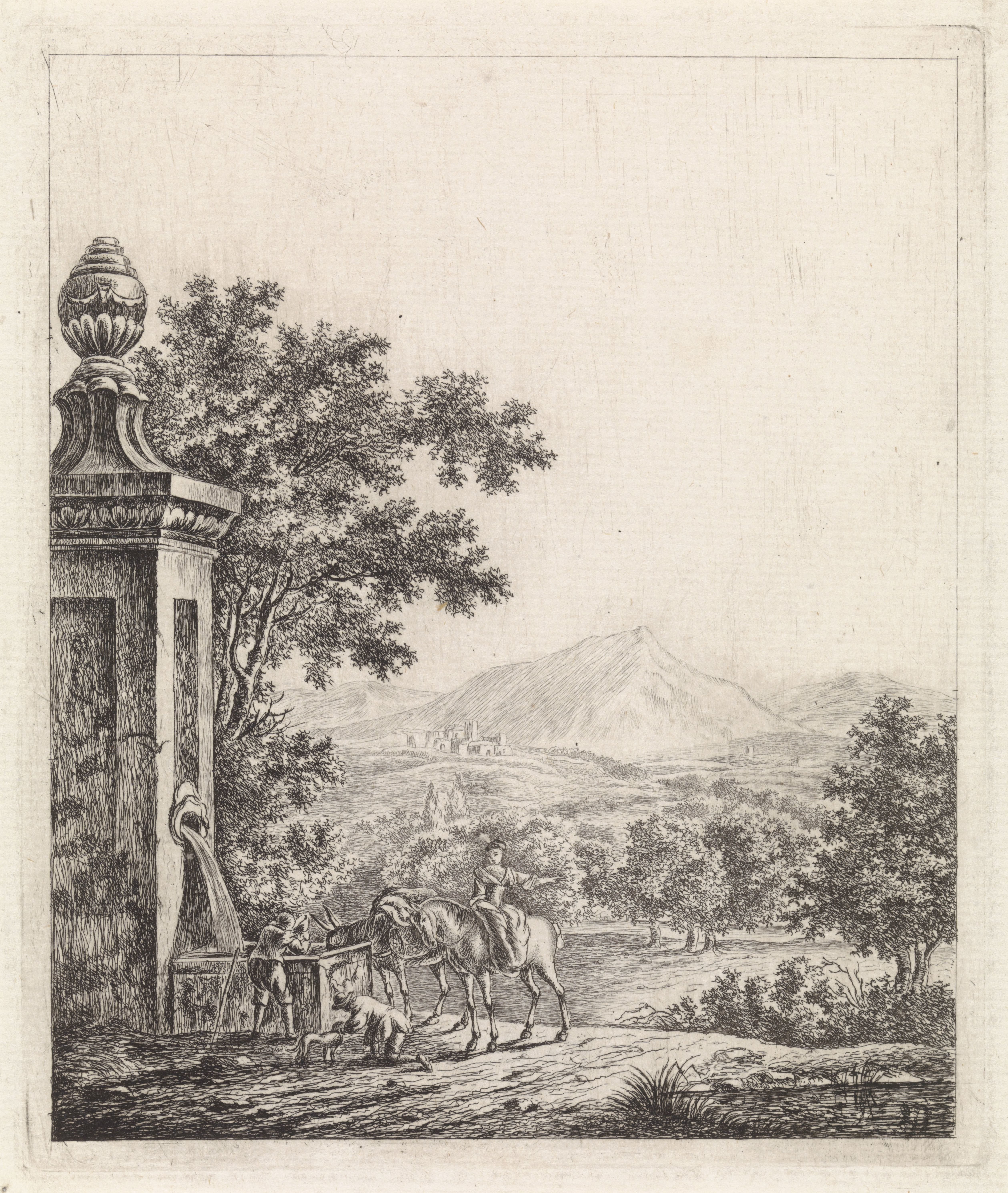 Landschap met fontein
