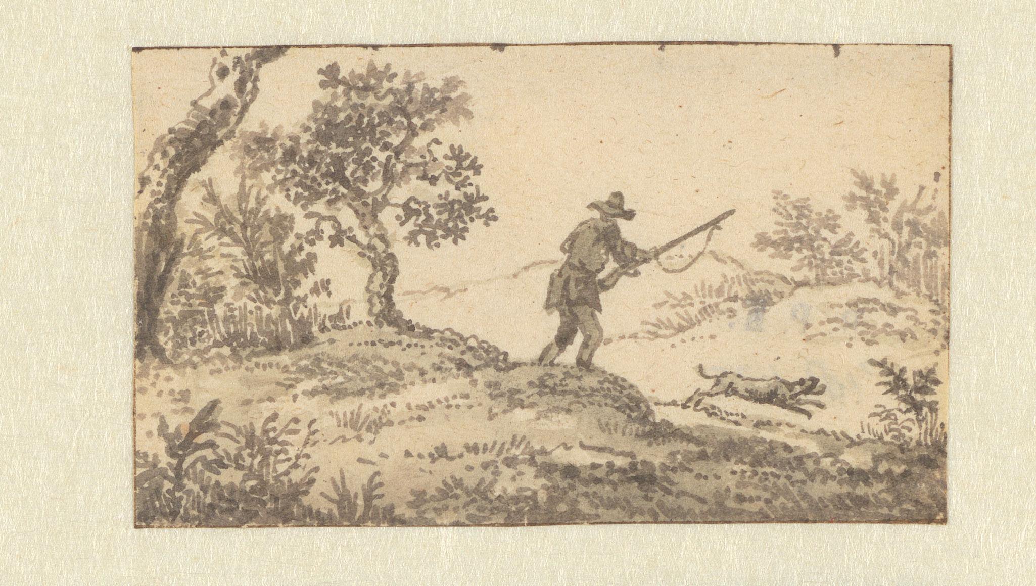 Landschap met een jager en zijn hond