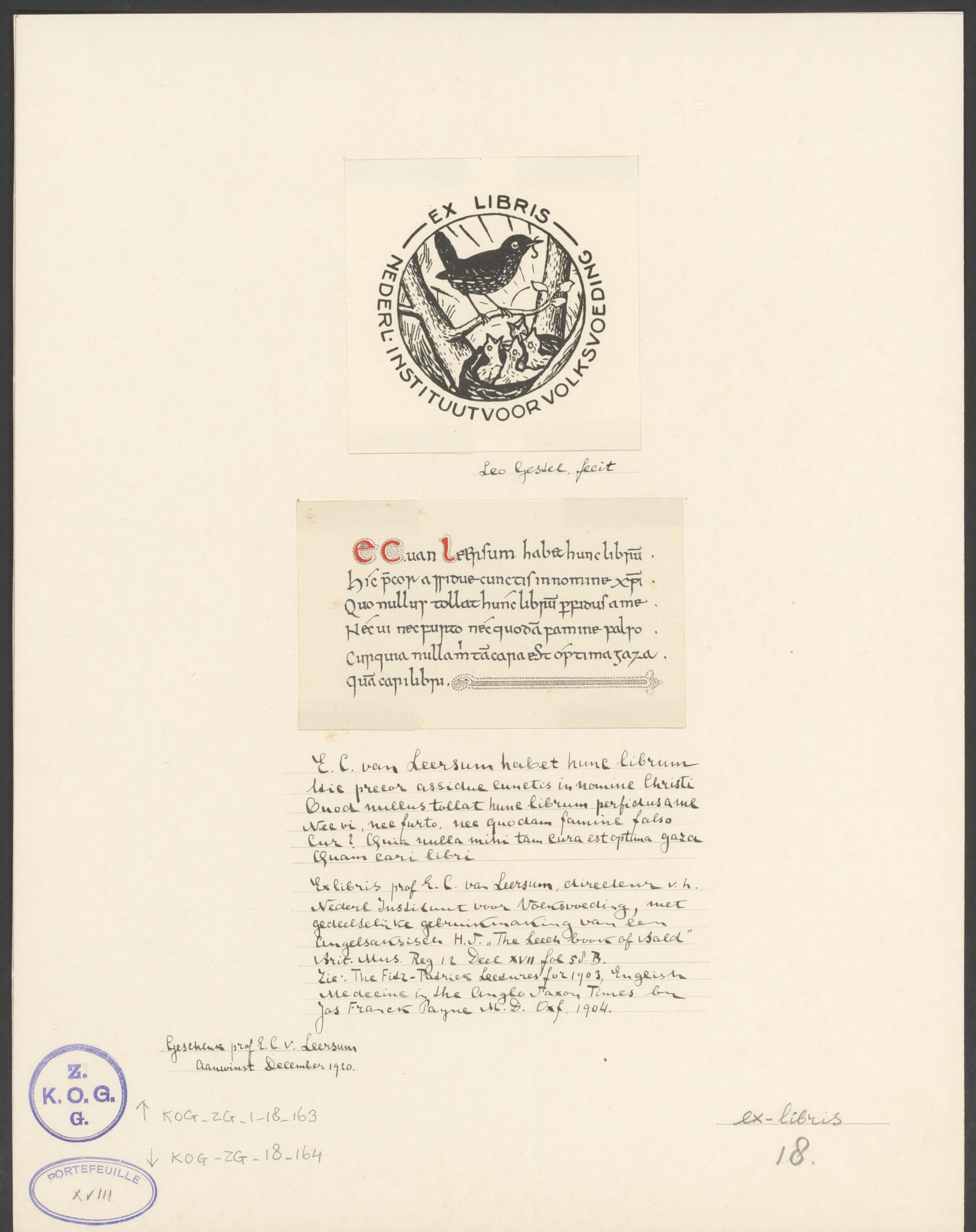 Ex libris van het Nederlands Instituut voor Volksvoeding