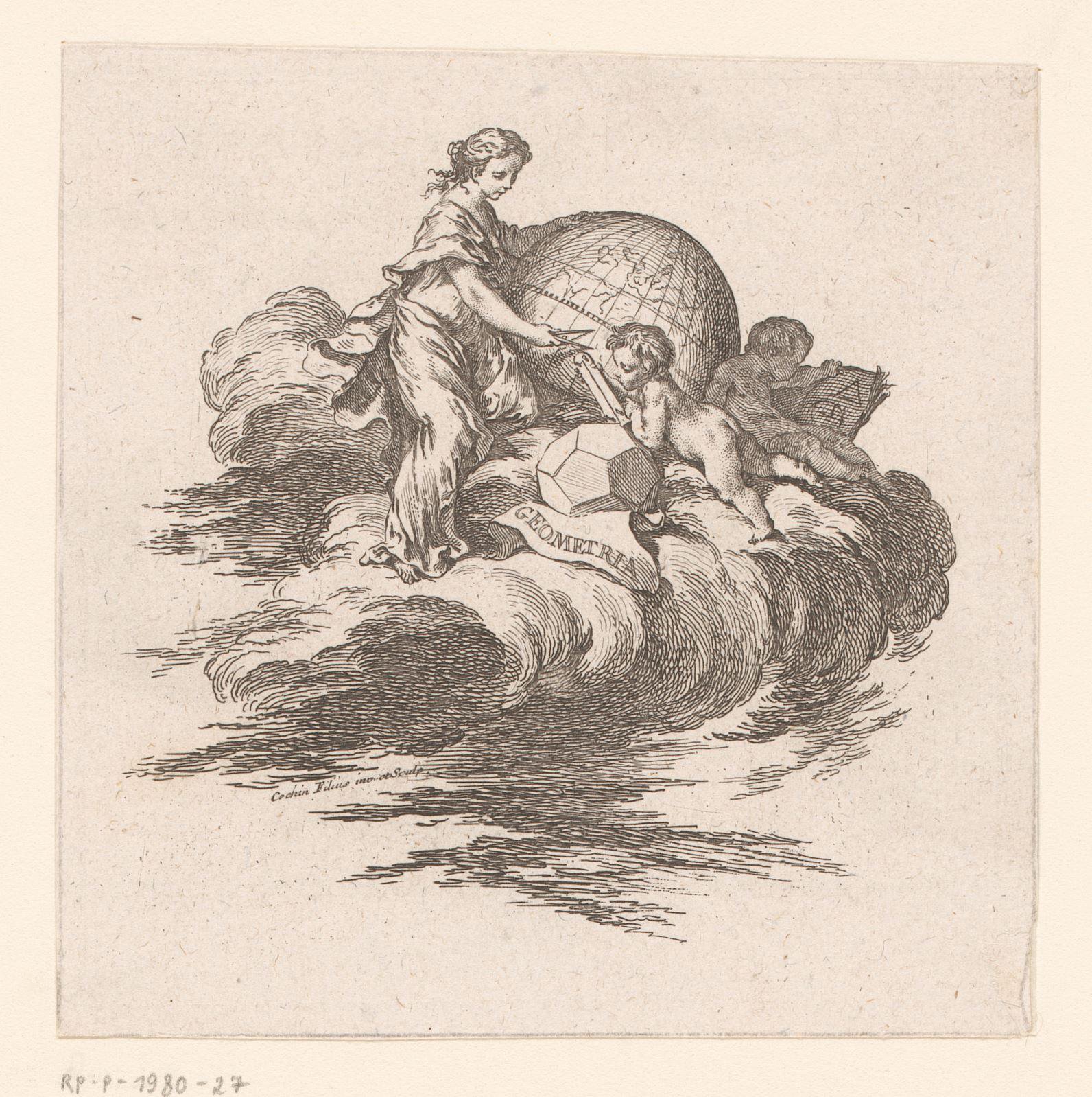 Allegorische voorstelling met Geometria op een wolk