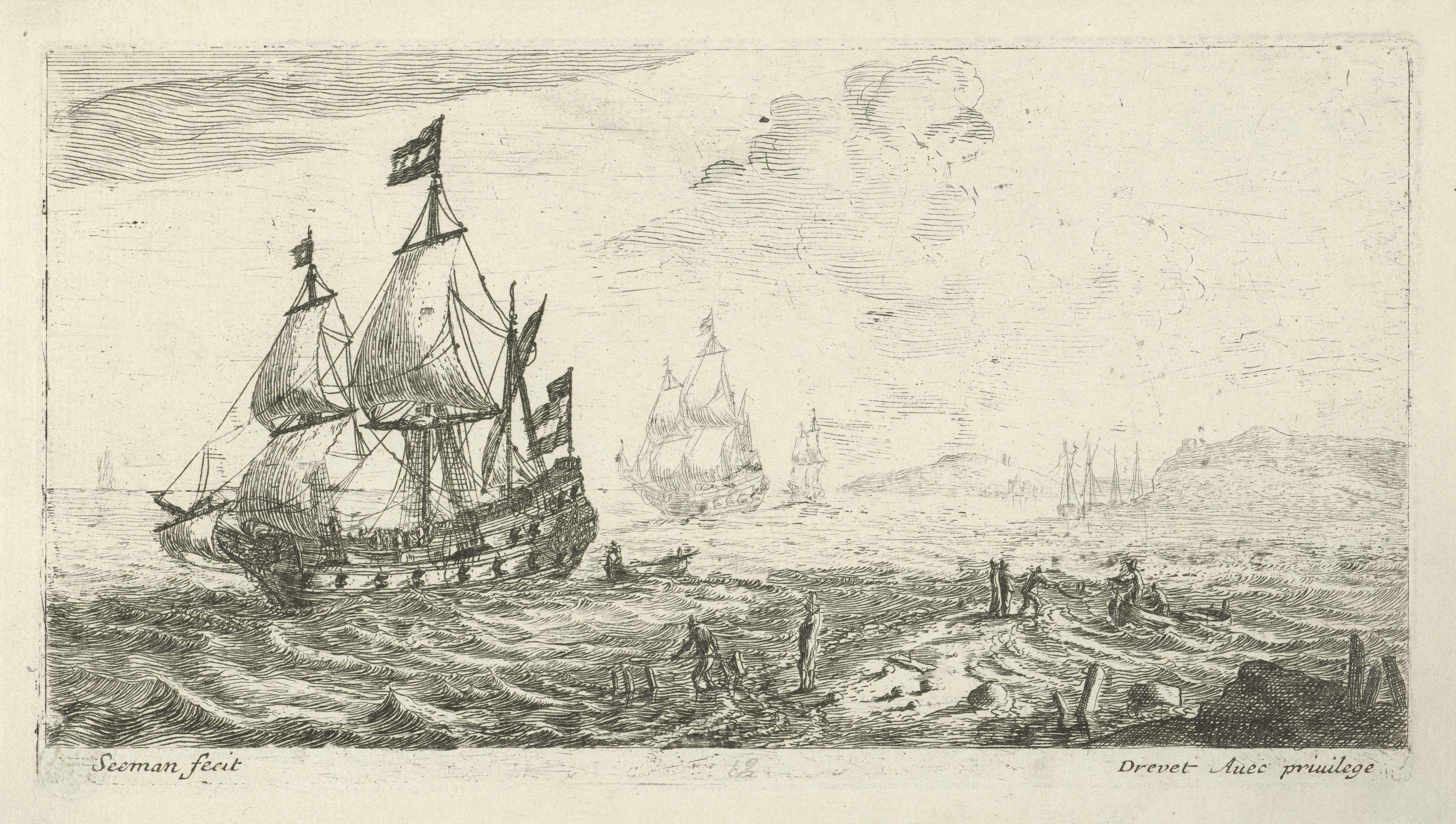 Schepen voor een kust