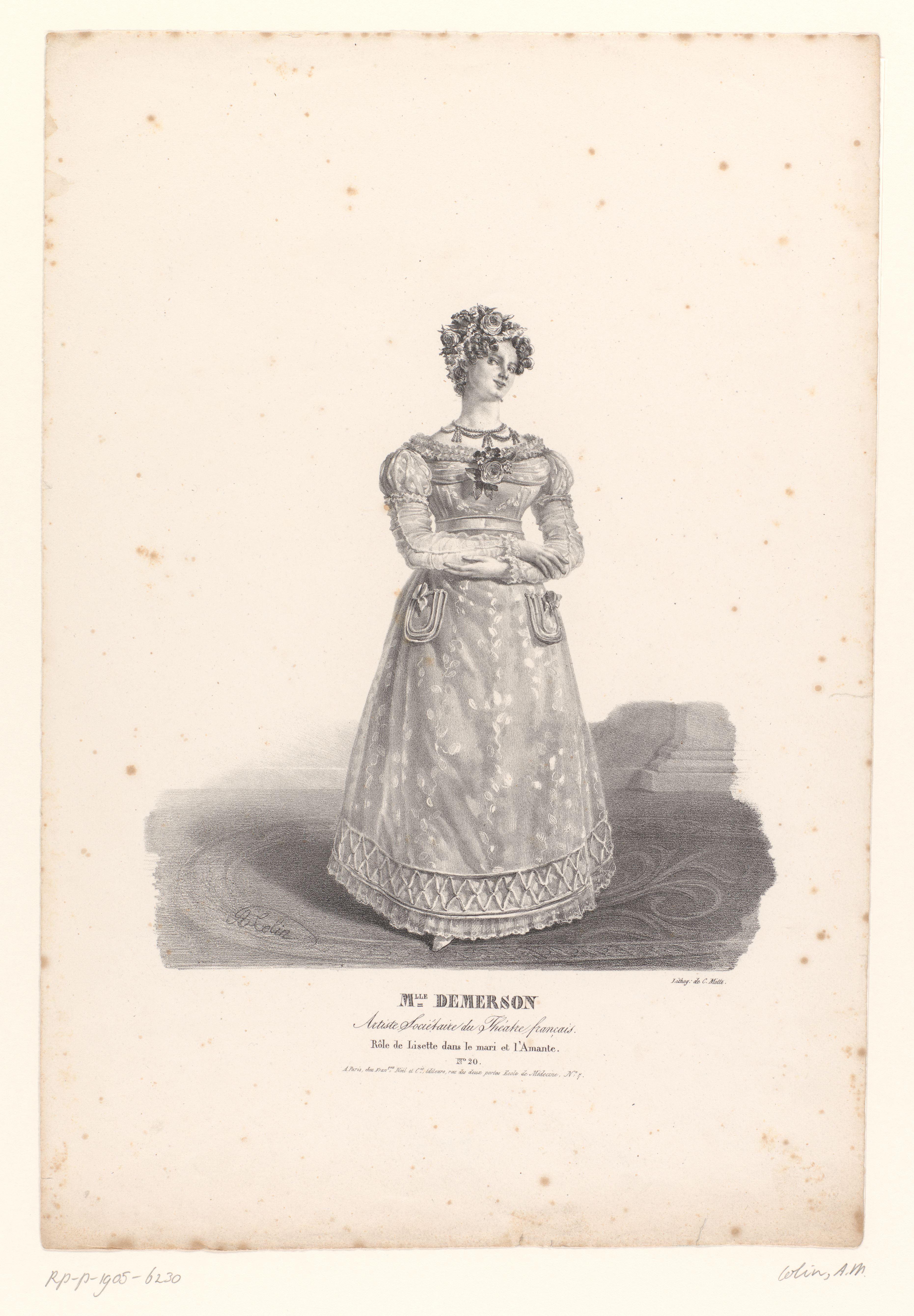 Portret van Anne Demerson als Lisette in de komedie Le Mari et l'Amant
