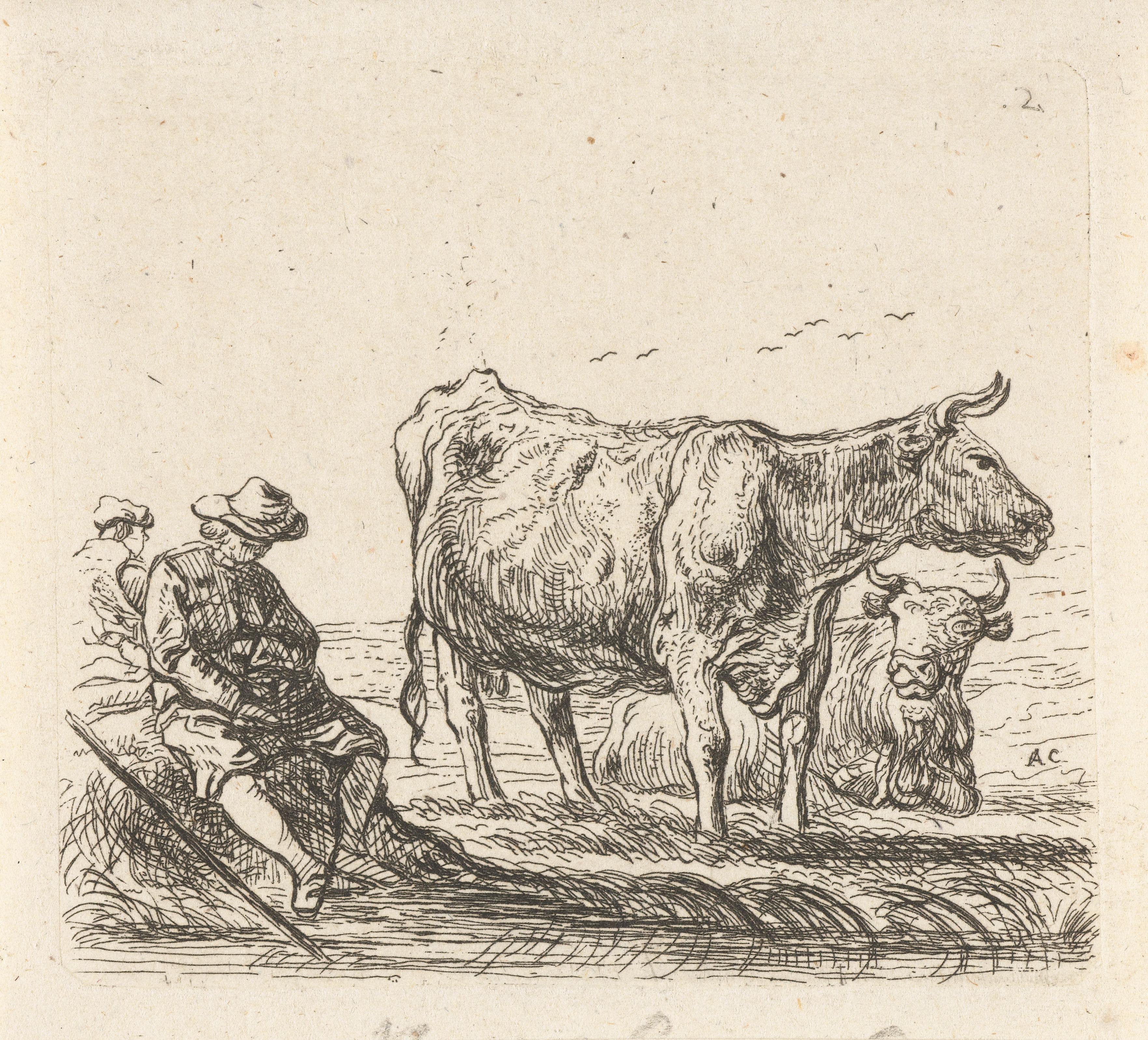 Twee koeien met twee herders