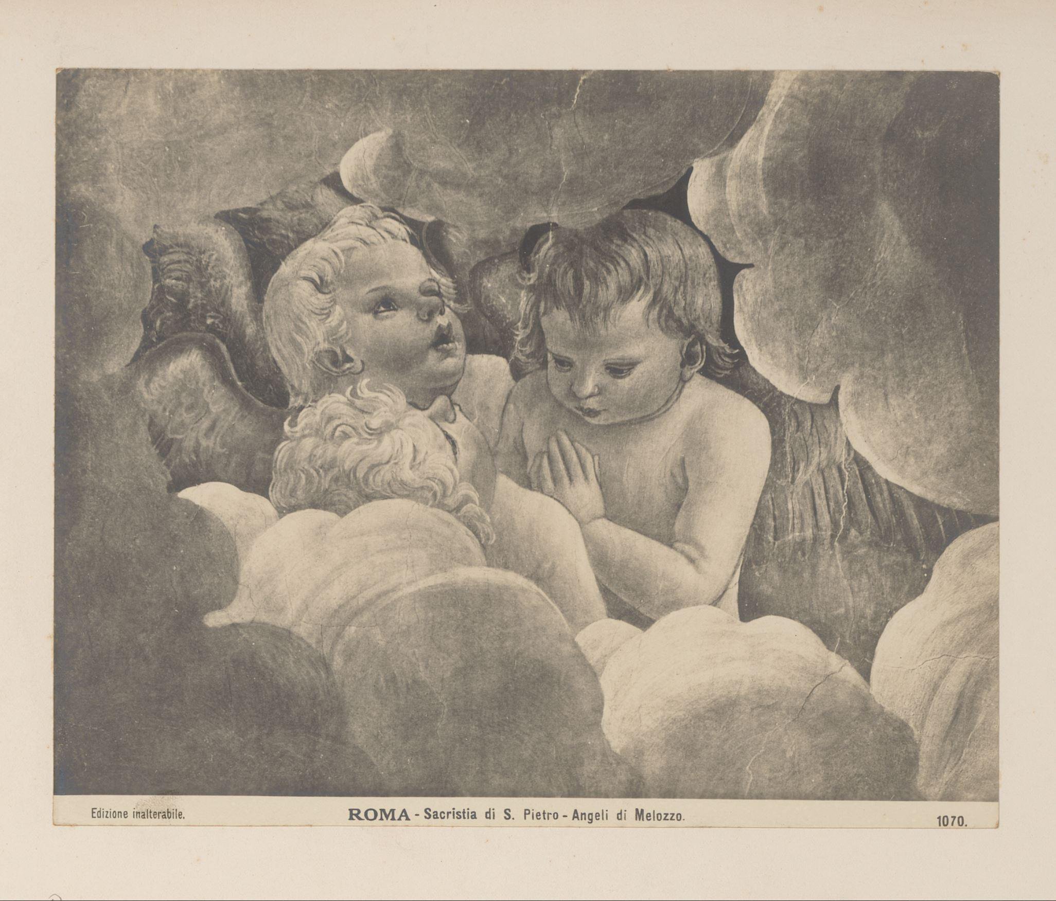 Fotoreproductie van fresco met engelen door Melozzo da Forli, Rome