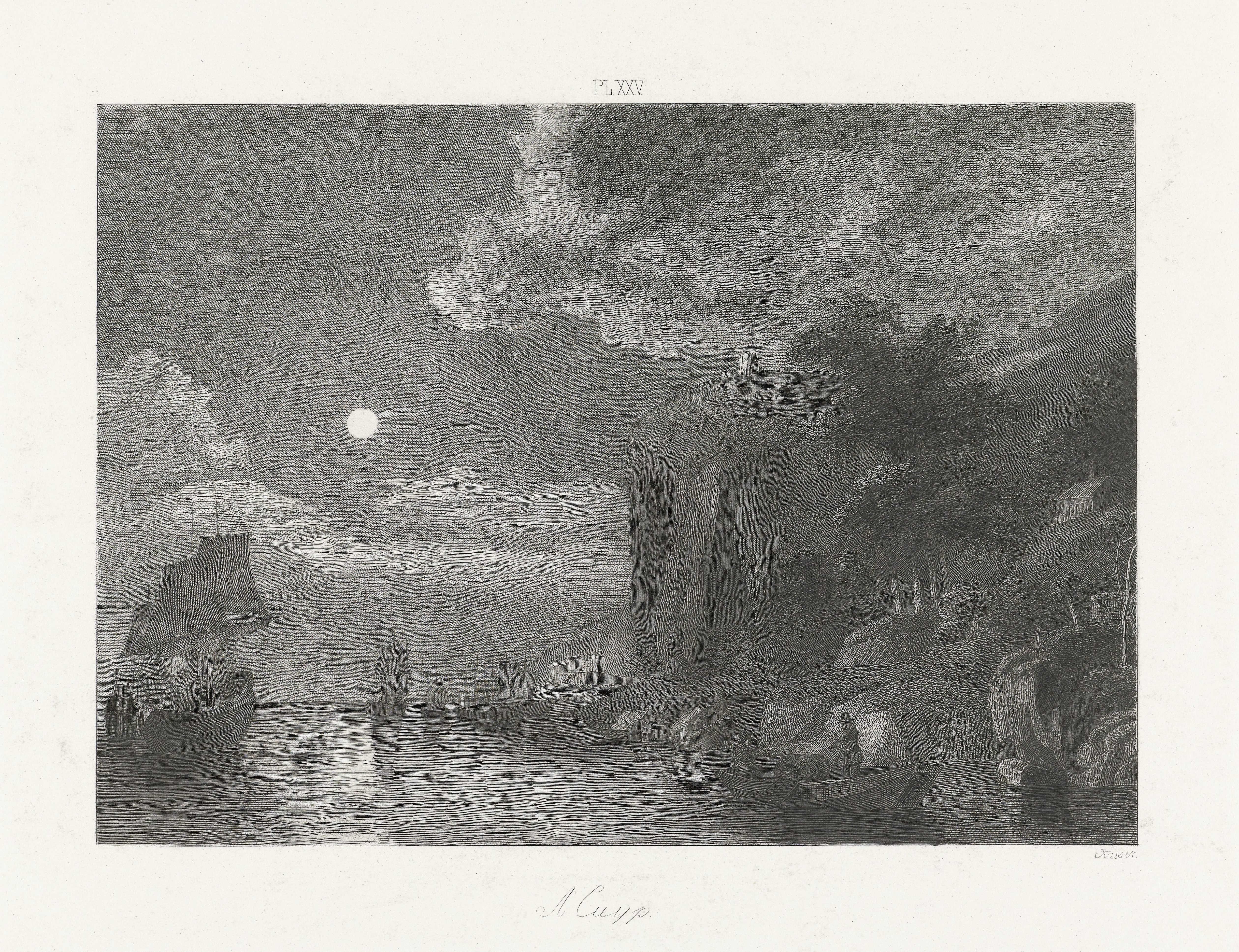 Kustlandschap bij volle maan