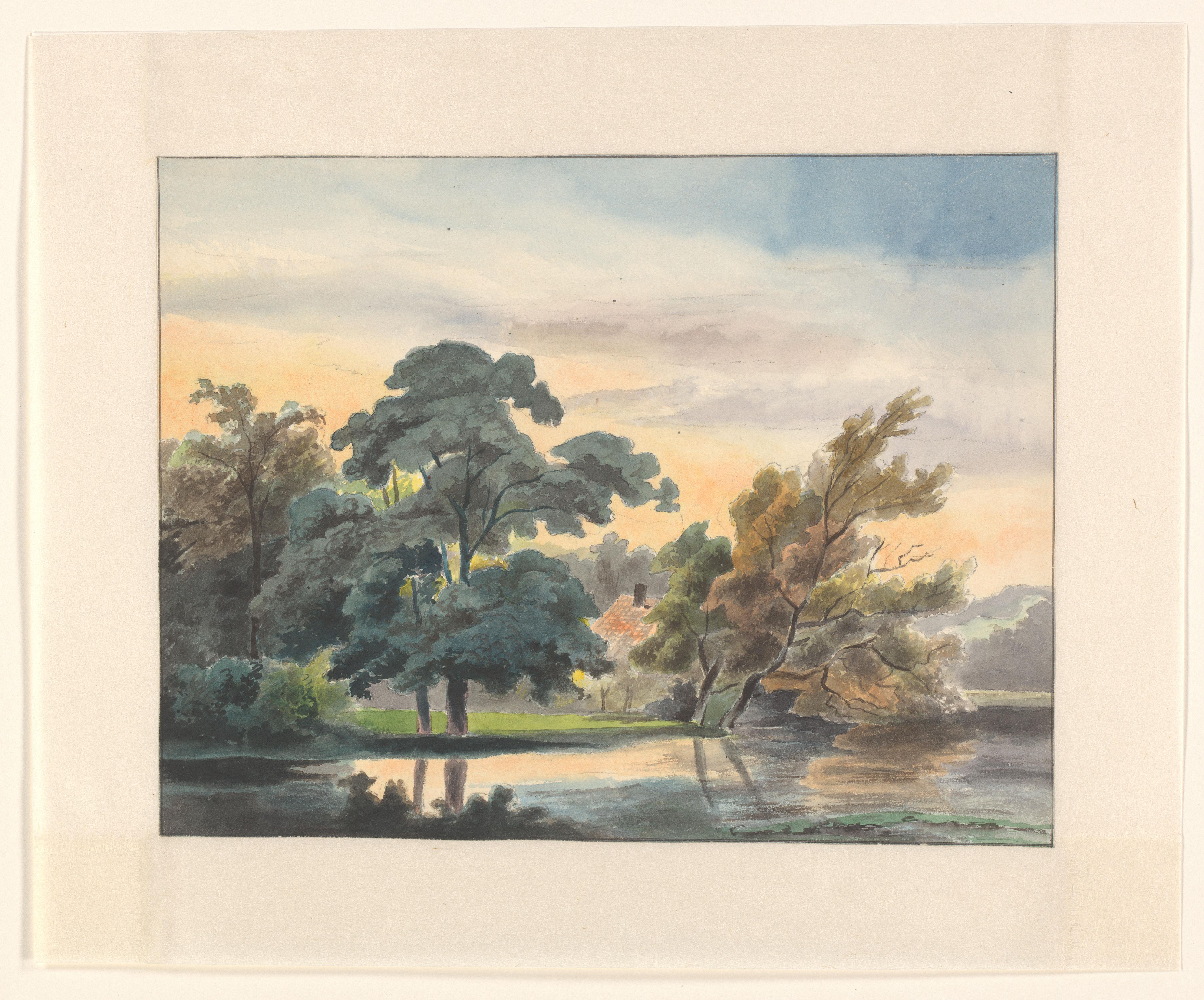 Landschap met bomen aan een waterkant