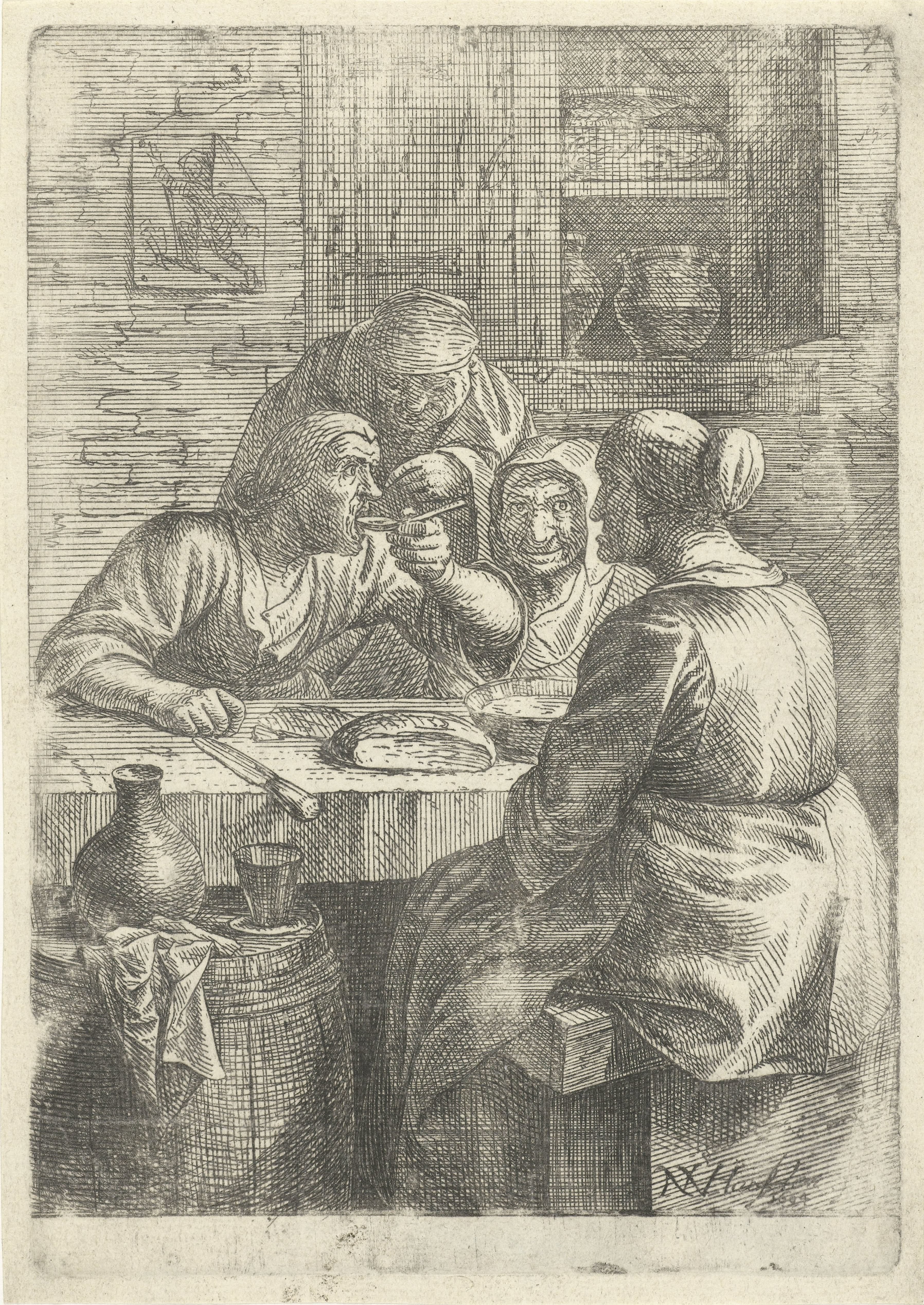 Drie etende oude vrouwen aan een tafel