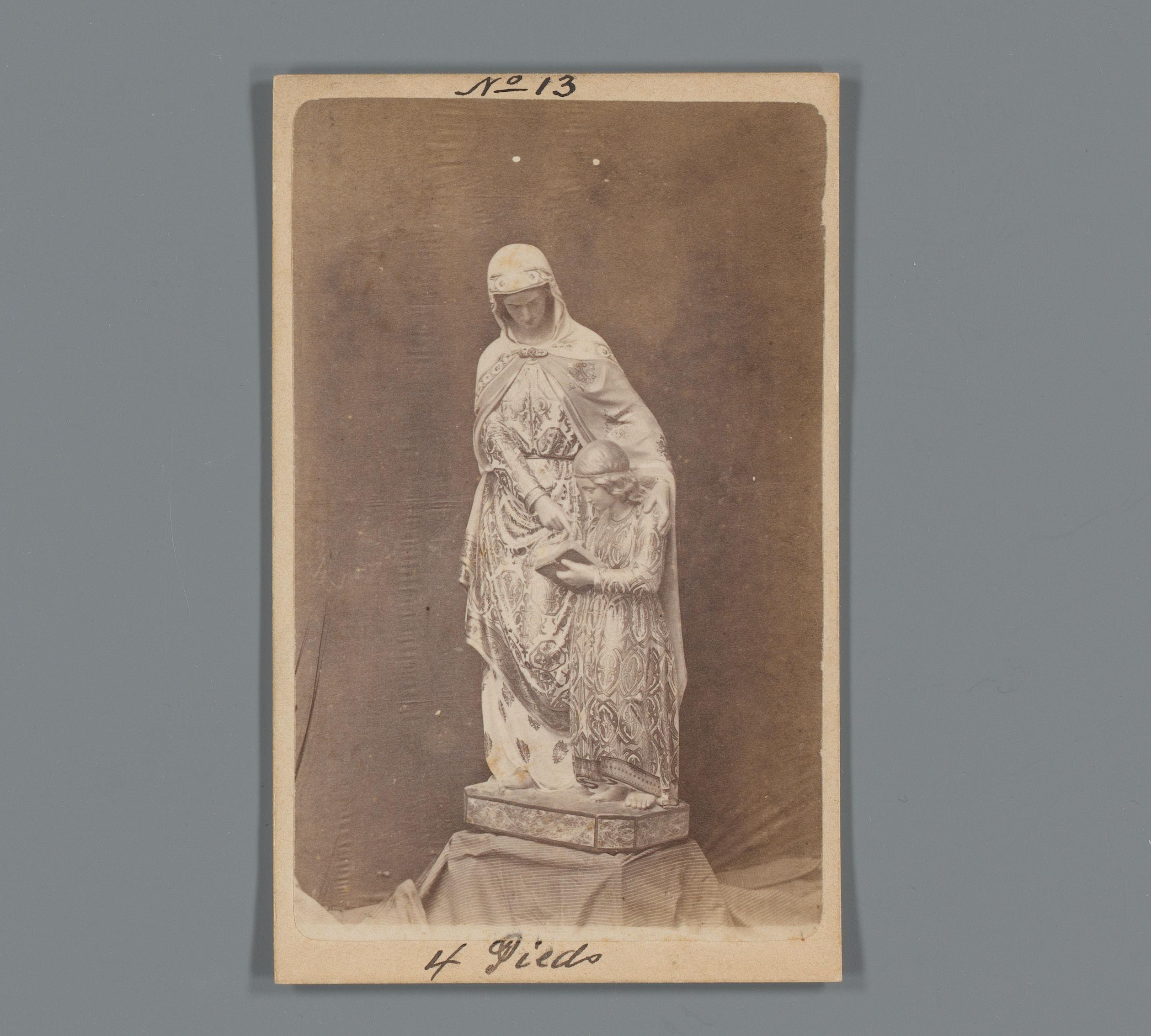 Reclame voor kerkelijke ornamenten van C.B. Lanctot in Montreal met fotoreproductie van een standbeeld