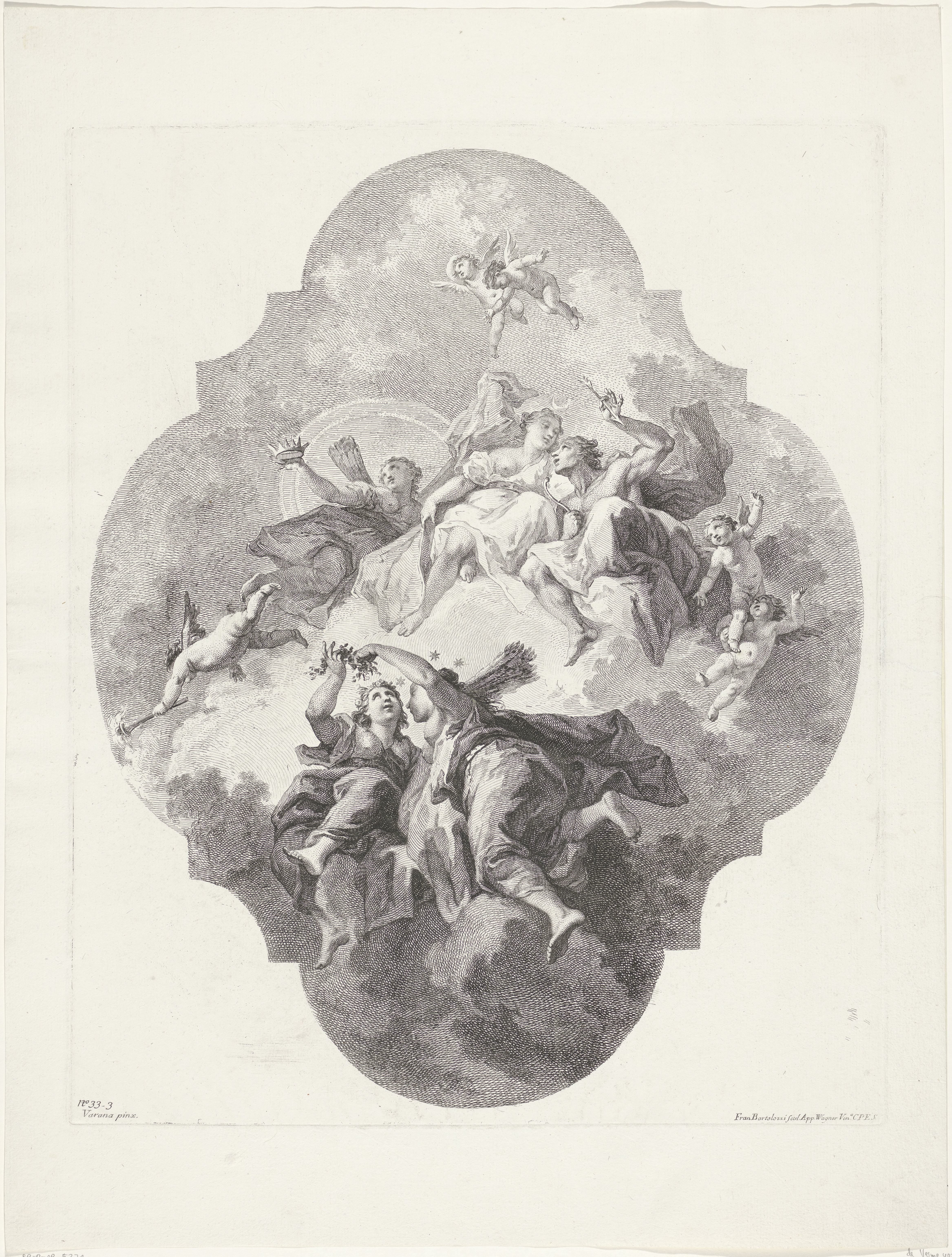 Diana en haar nimfen op wolken