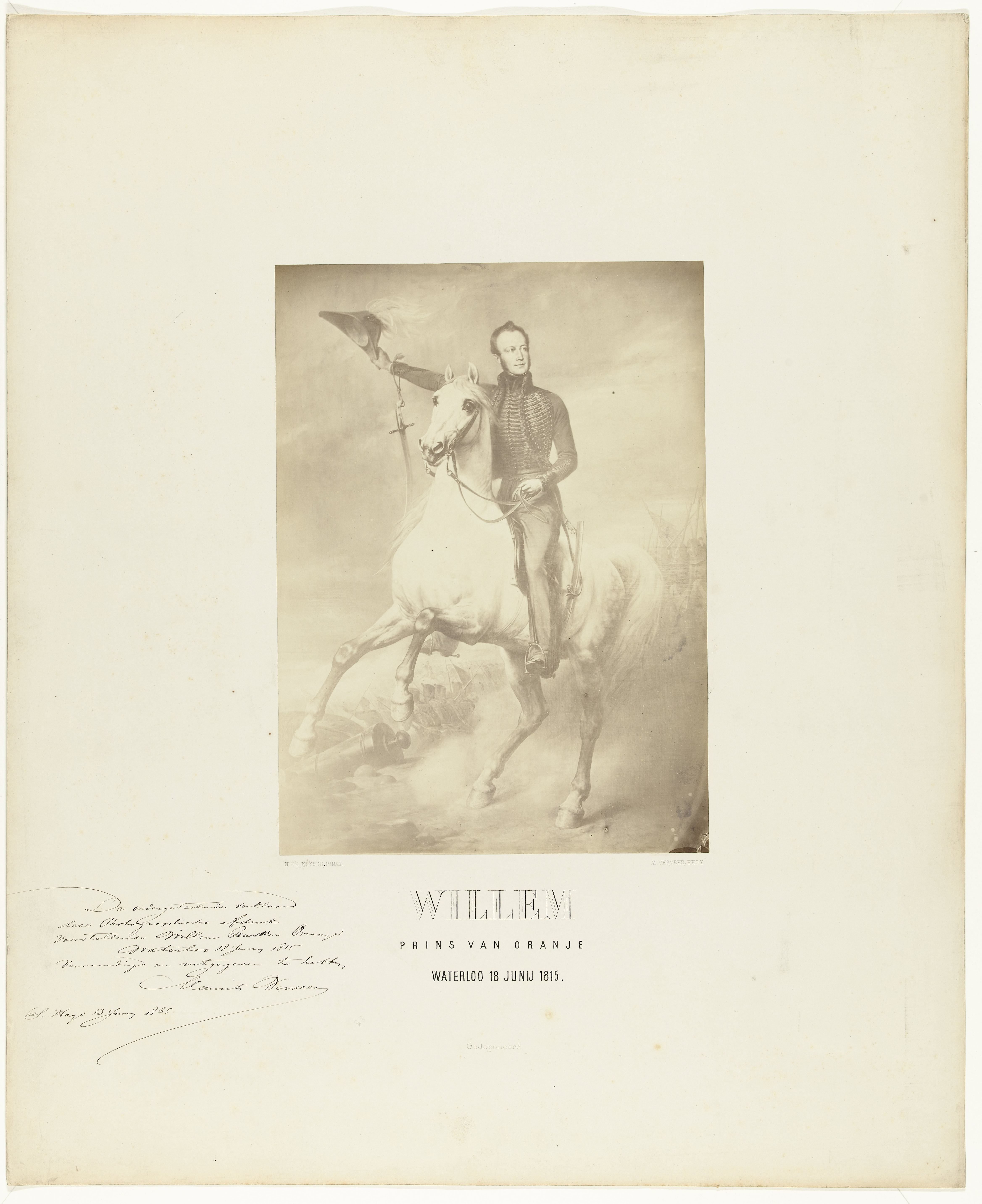 Schilderij van koning Willem II op het slagveld van Waterloo door Nicaise de Keyser
