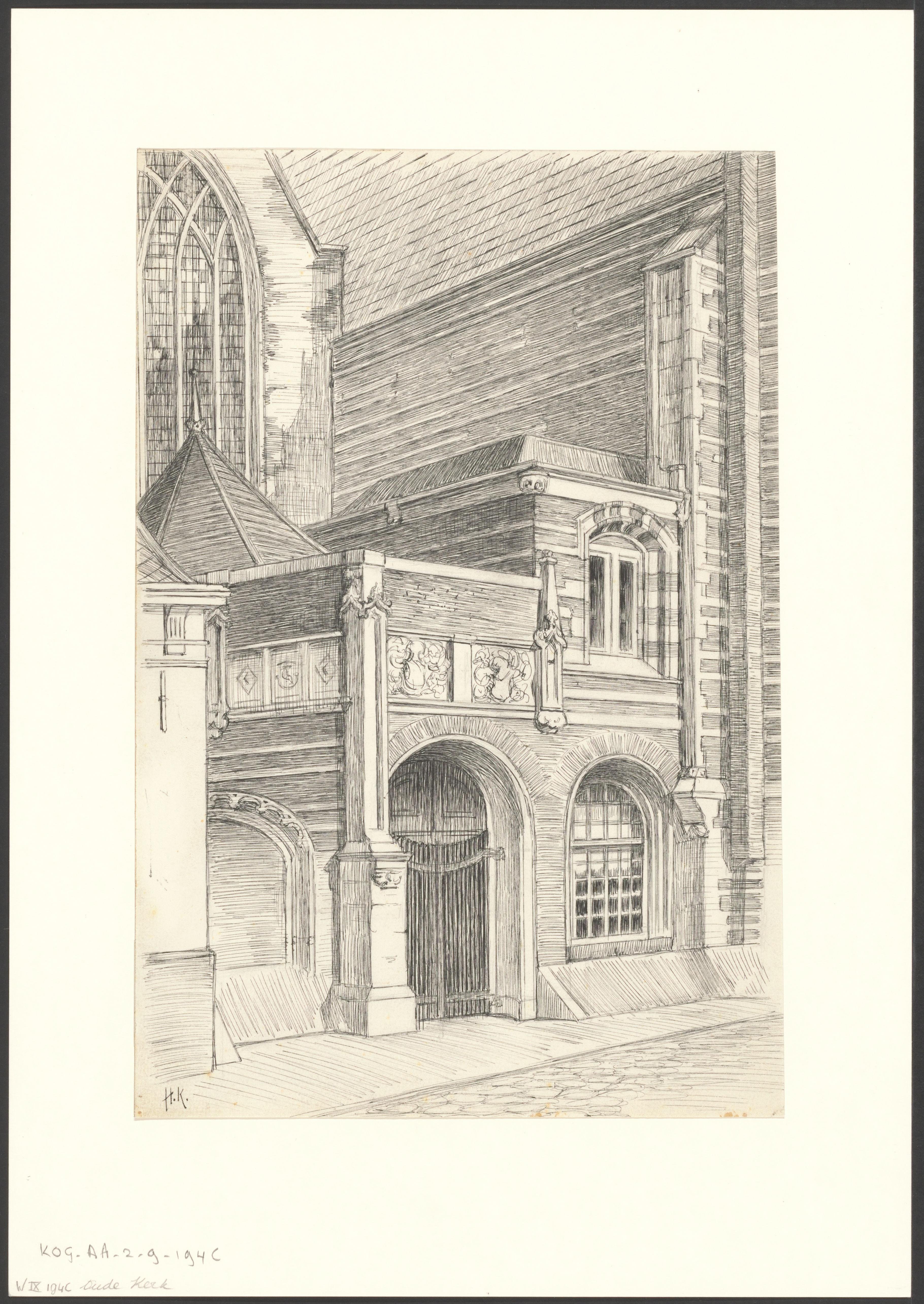 Gezicht op de werkingang Oudekerksplein