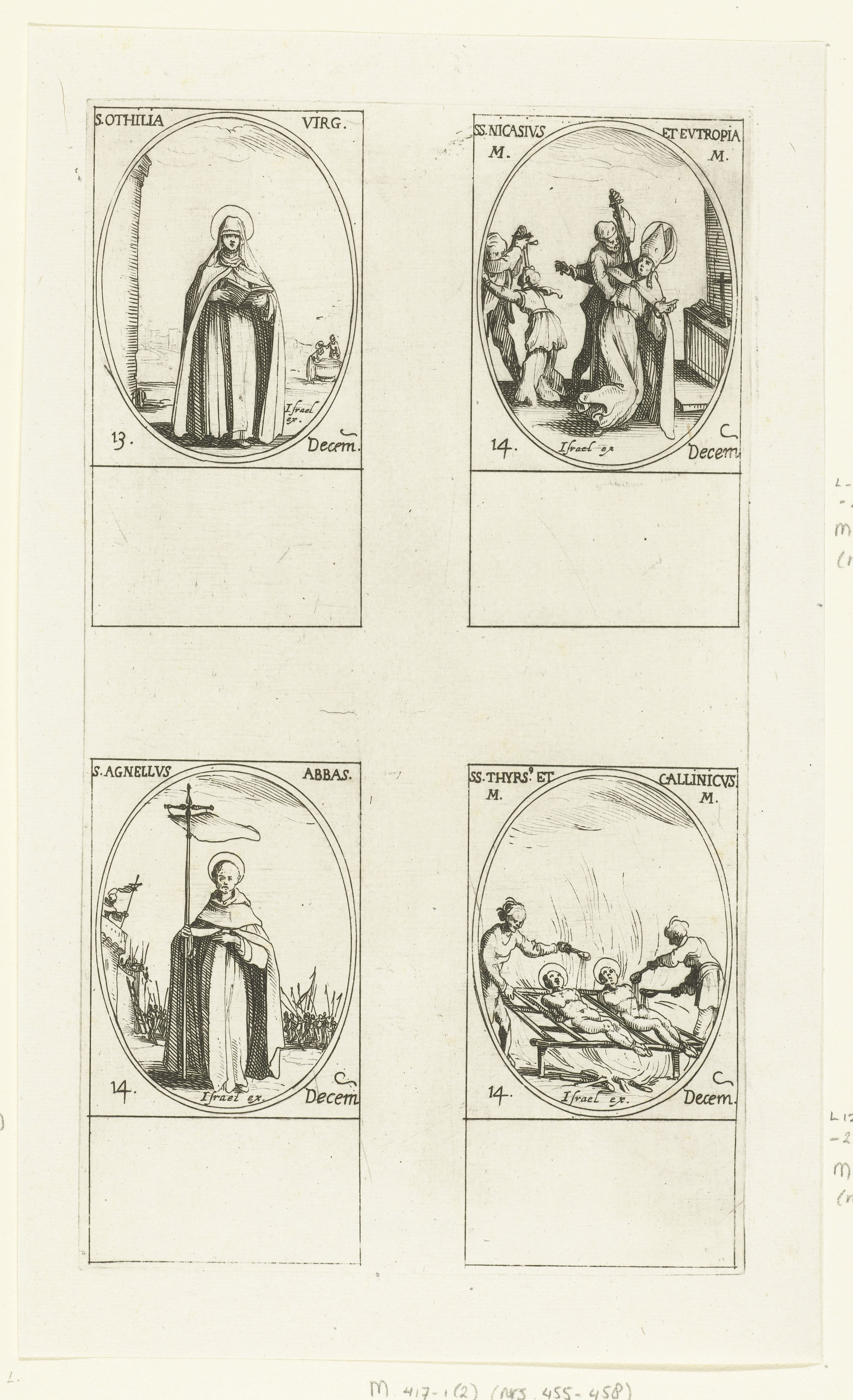 Heilige Odilia van Odilienberg, Heilige Nicasius en Heilige Eutropia van Reims, Heilige Agnellus van Napels, Heilige Thyrsus en Heilige Callinicus van Apollonia (13-14 december)