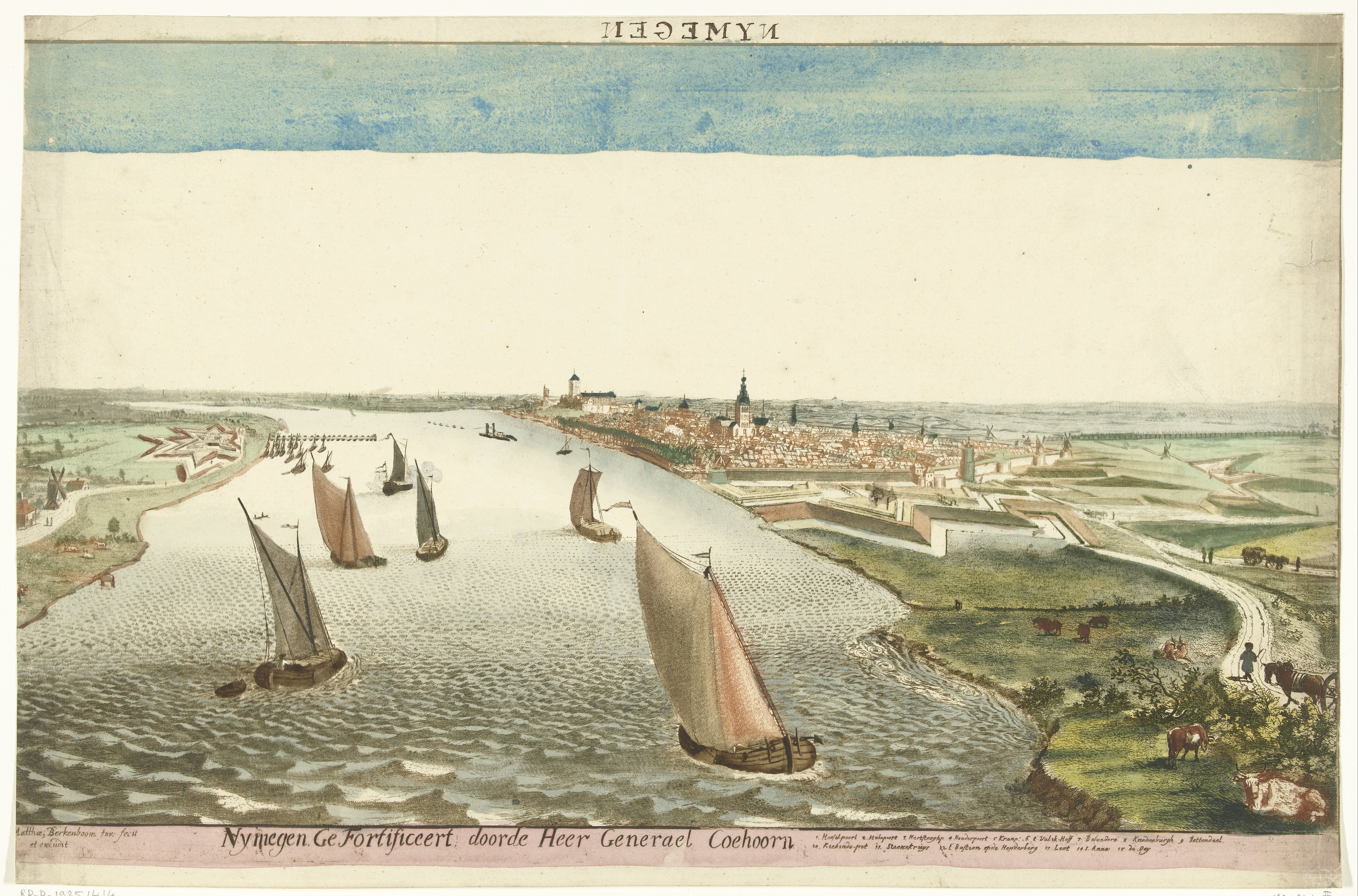 Gezicht op de vestingwerken bij Nijmegen aan de Waal
