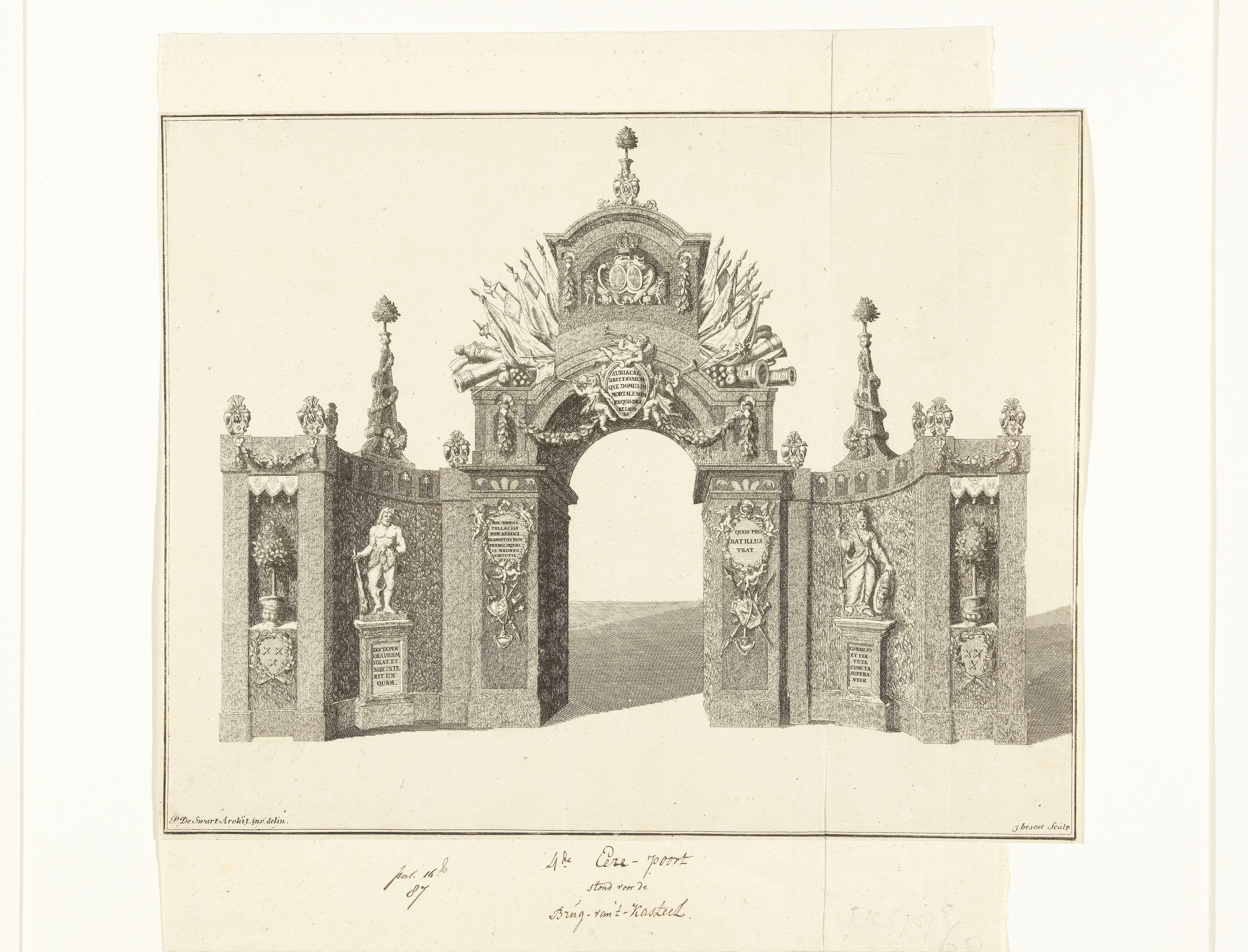 Erepoort op plein bij het kasteel bij de intrede van Willem IV en zijn gemalin te Breda op 13 september 1737