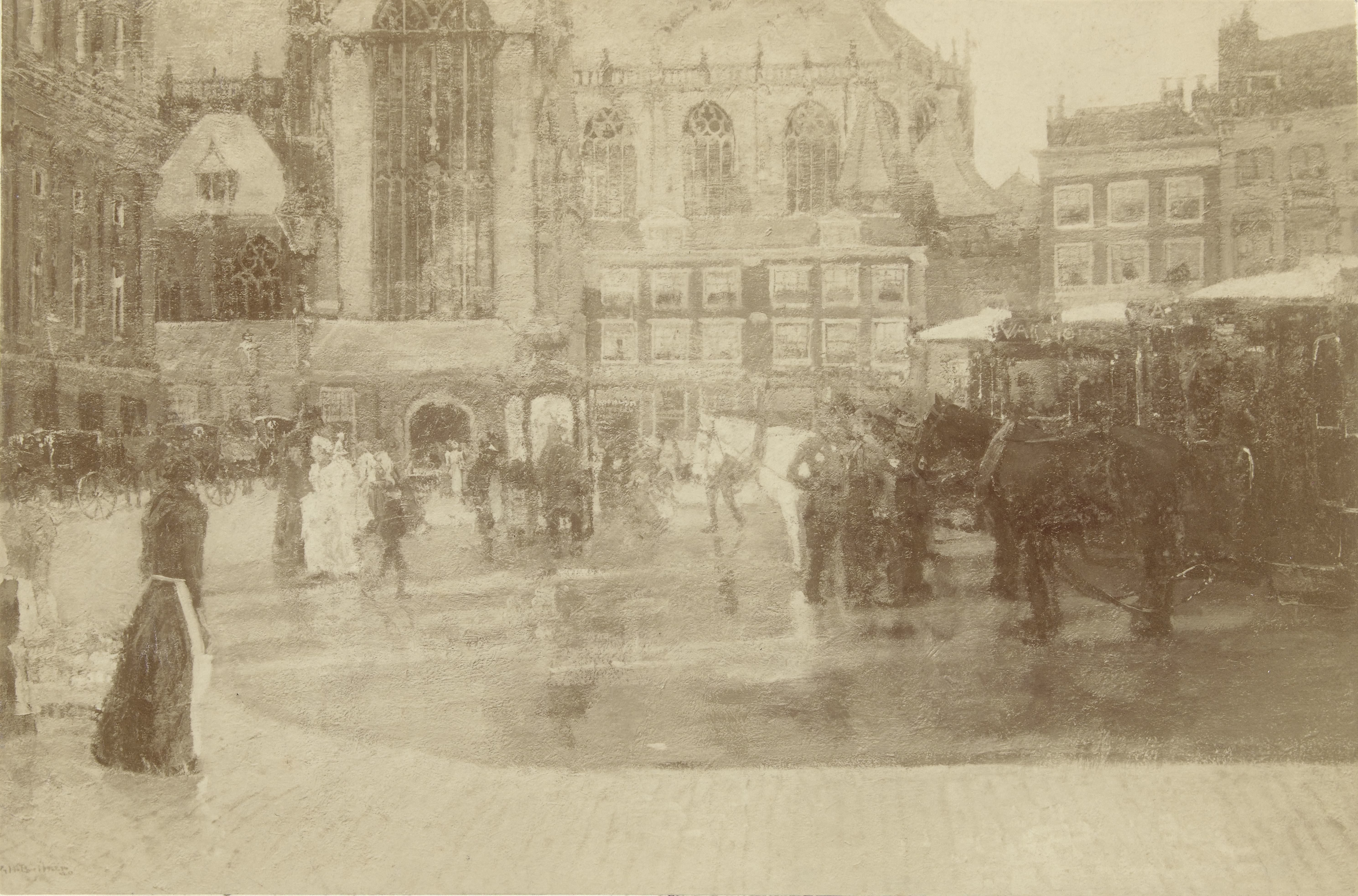 Fotoreproductie van schilderij Dam met paardentram door George Hendrik Breitner
