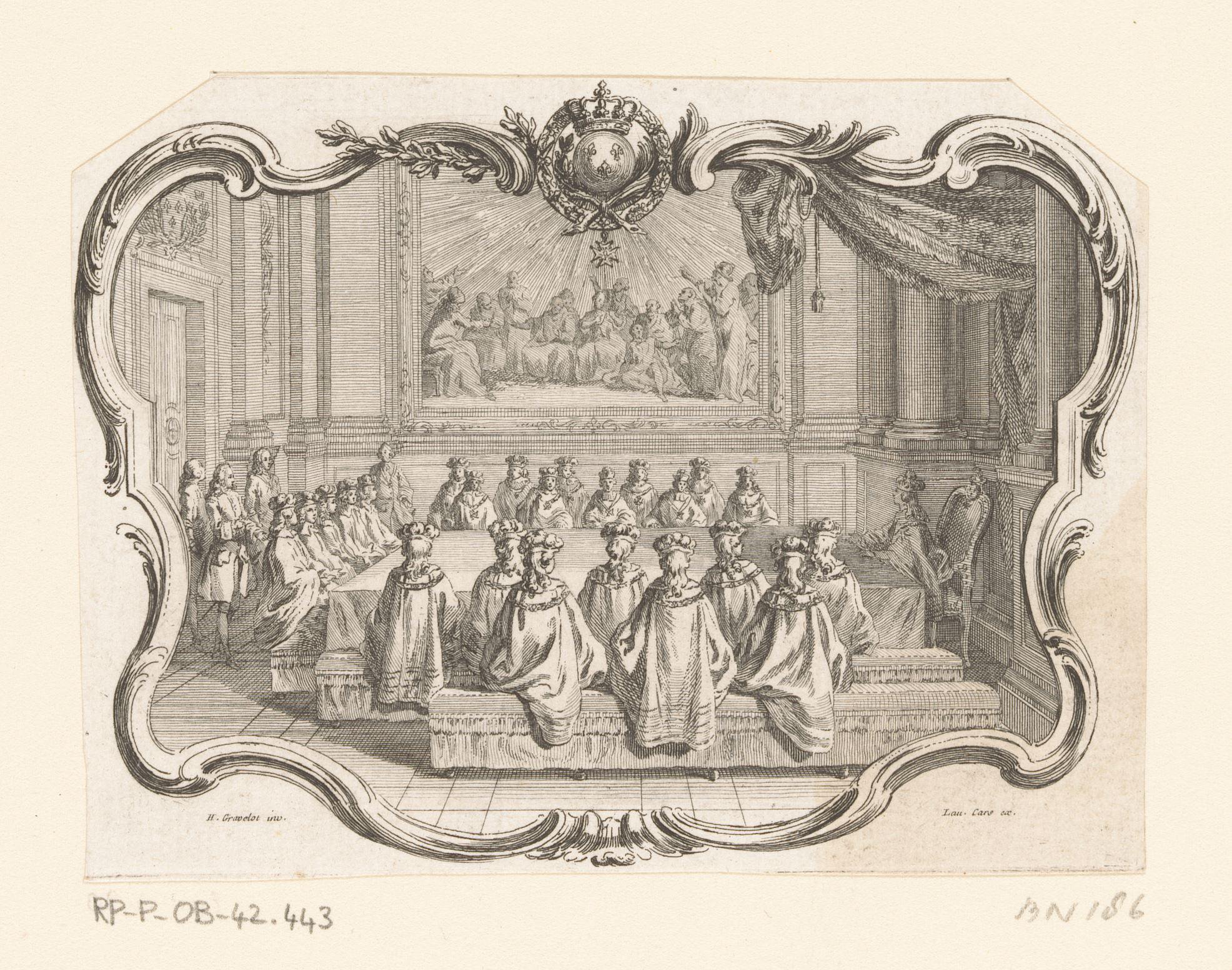 Vignet met een vergadering van ridders van de Saint-Esprit