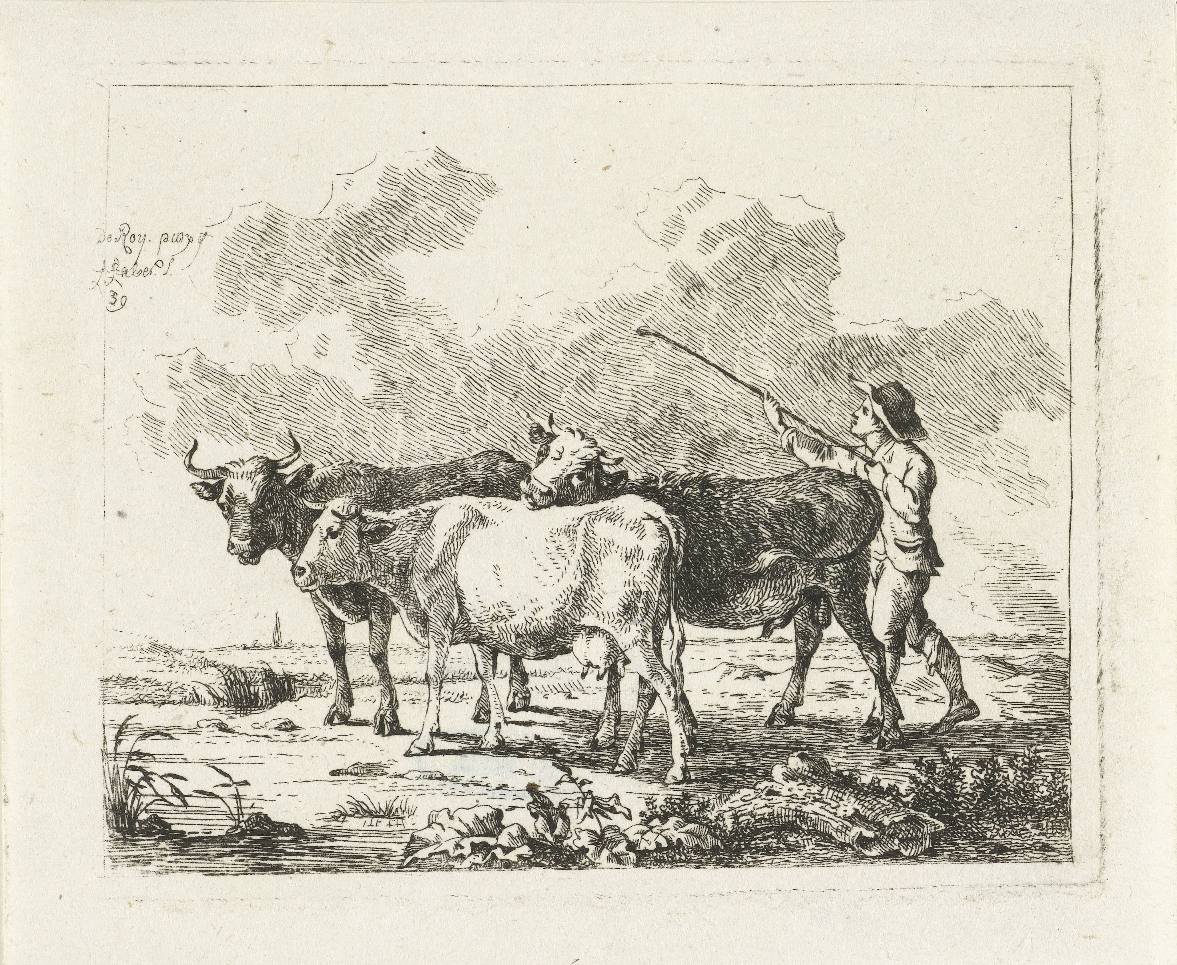 Boer met drie koeien