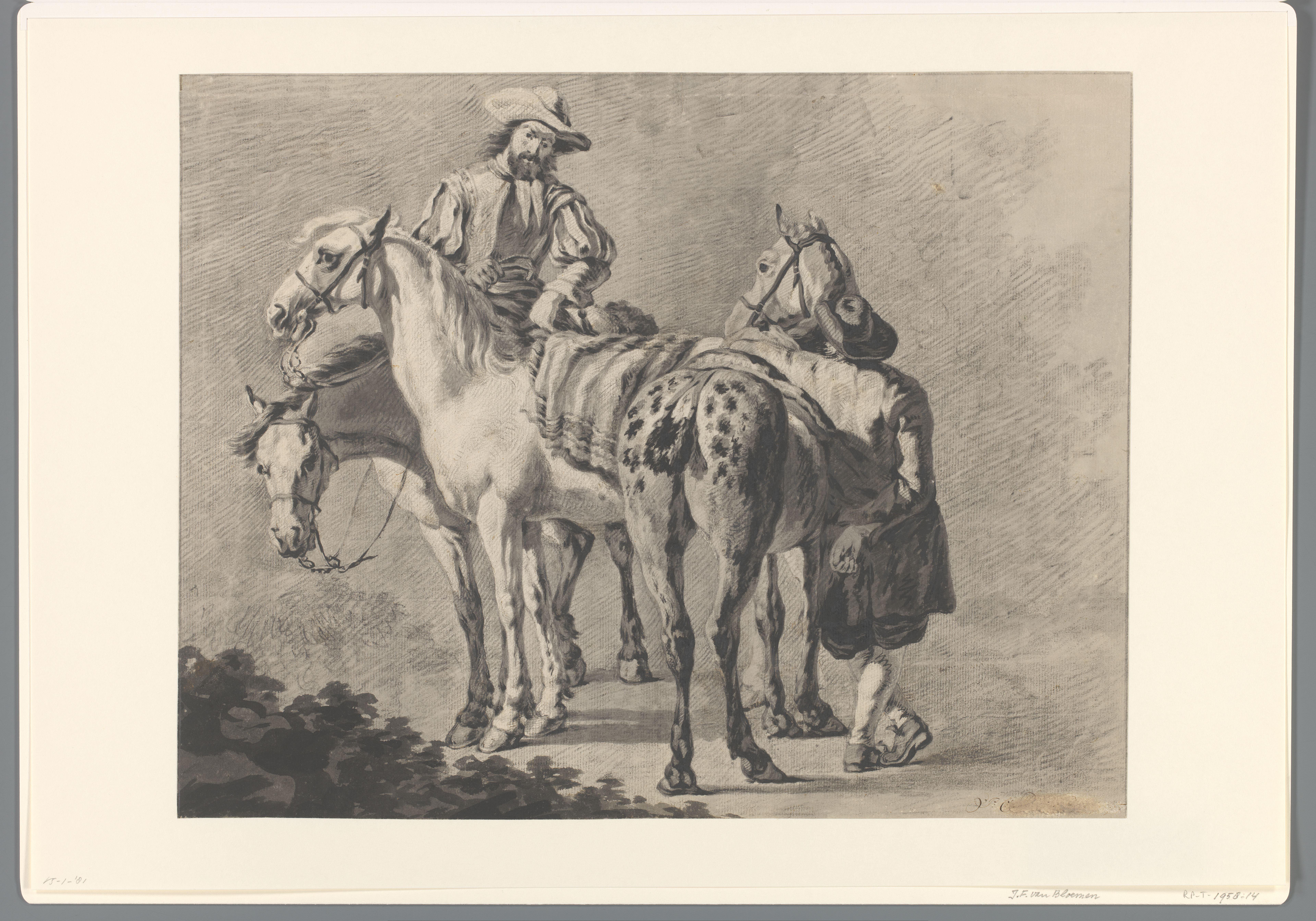 Twee ruiters met hun paarden