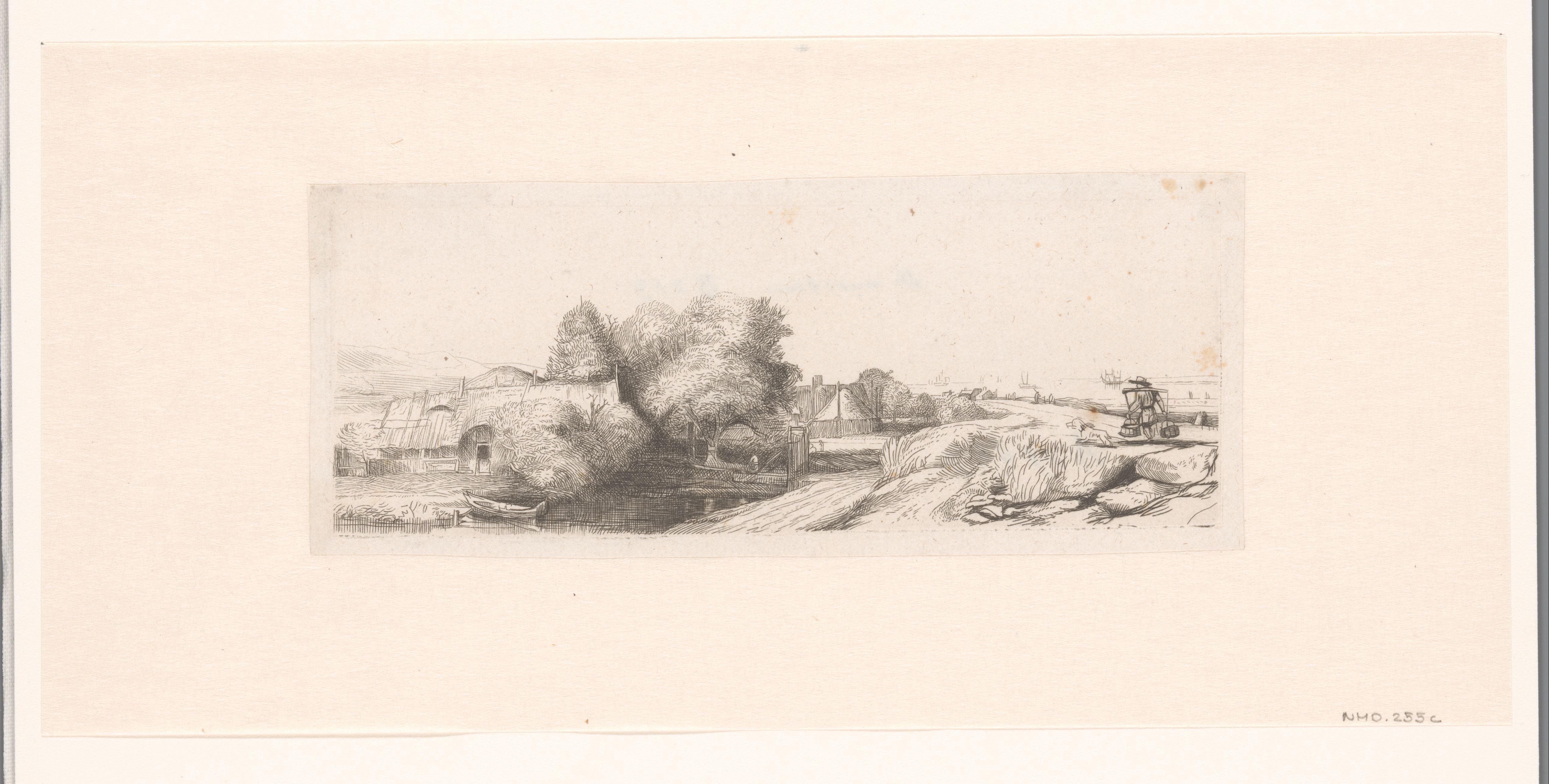 View of the Diemerdijk with a milkman and cottages ('Het melkboertje')