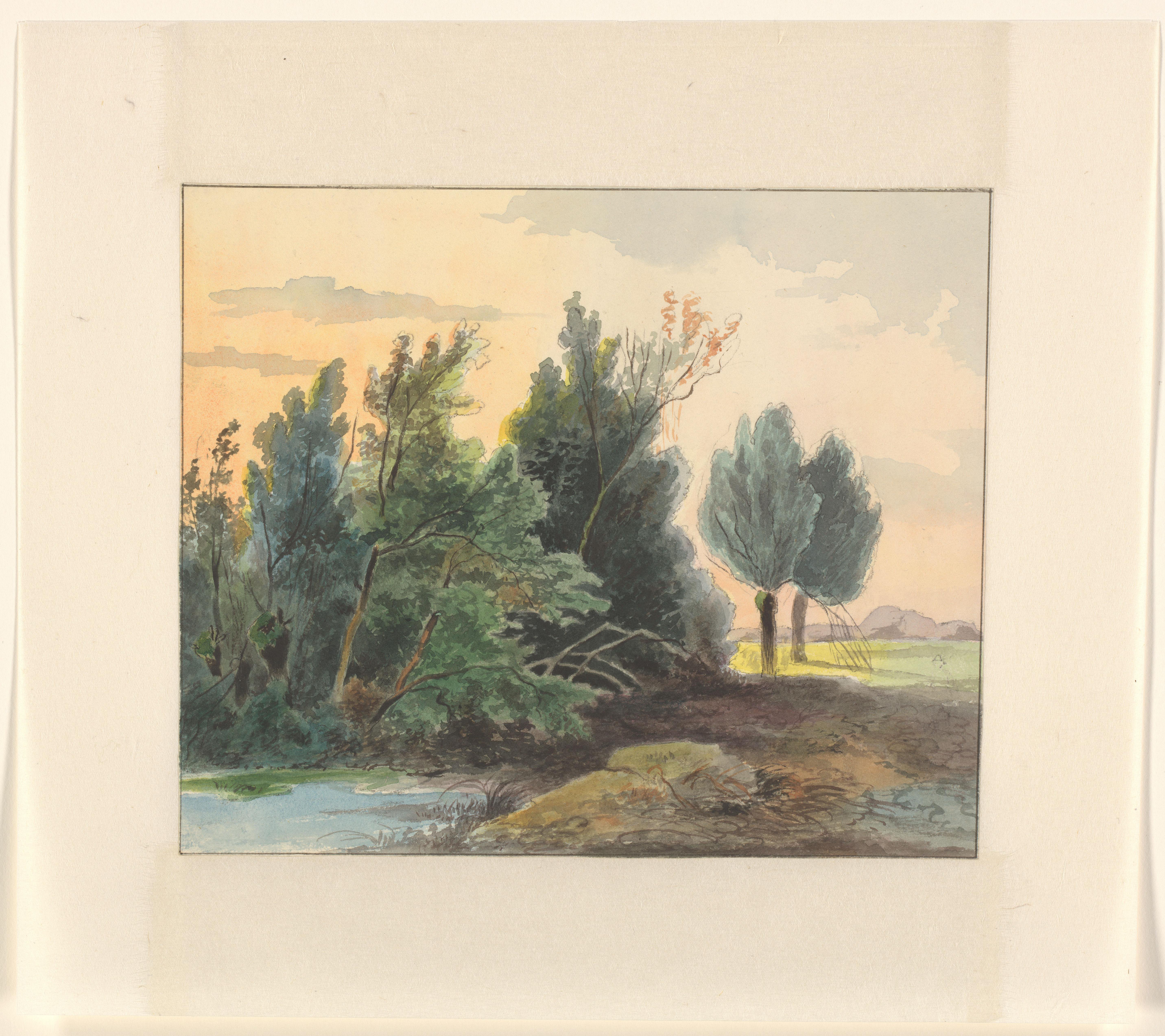 Landschap met bomen bij een sloot