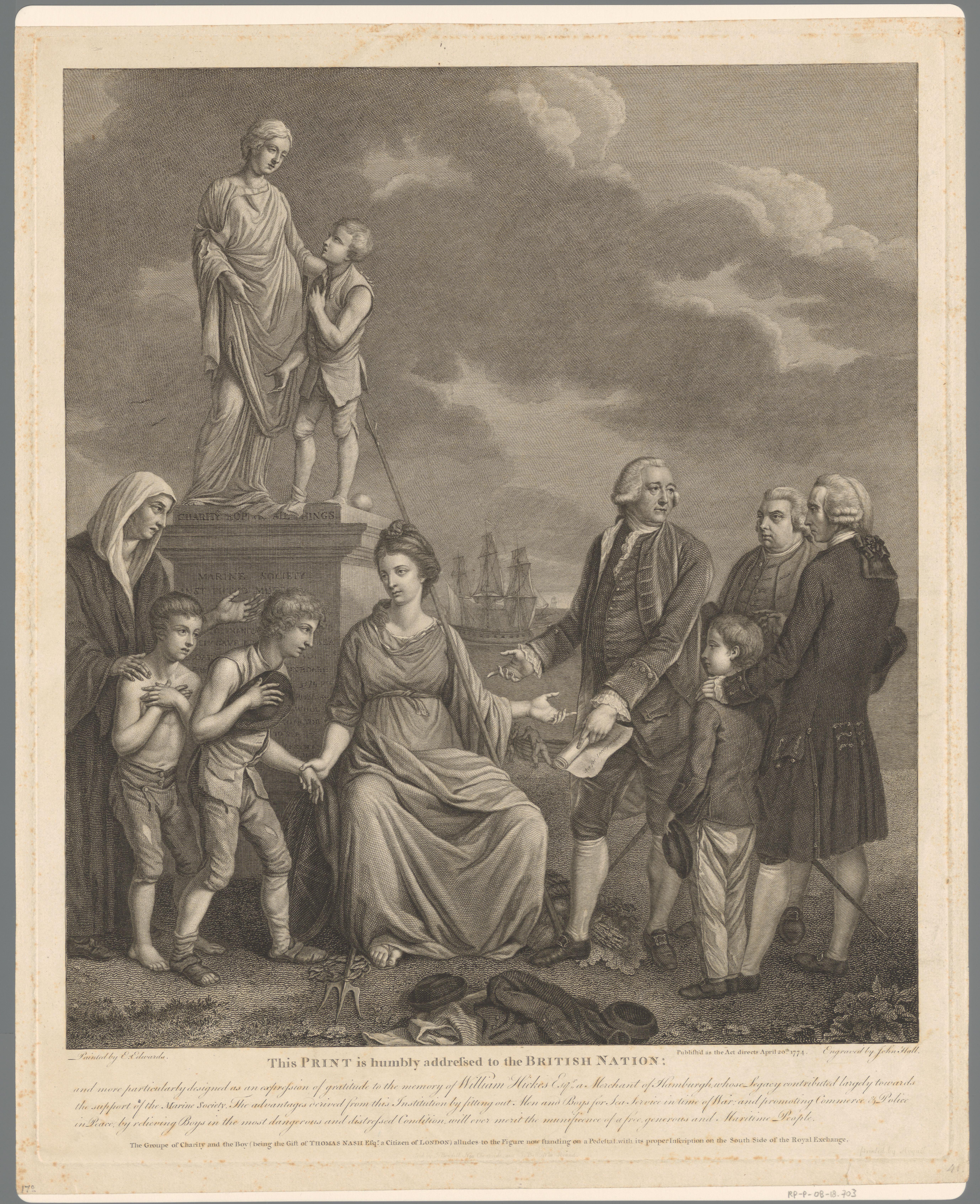 Britannia zit aan de voet van een standbeeld van The Marine Society