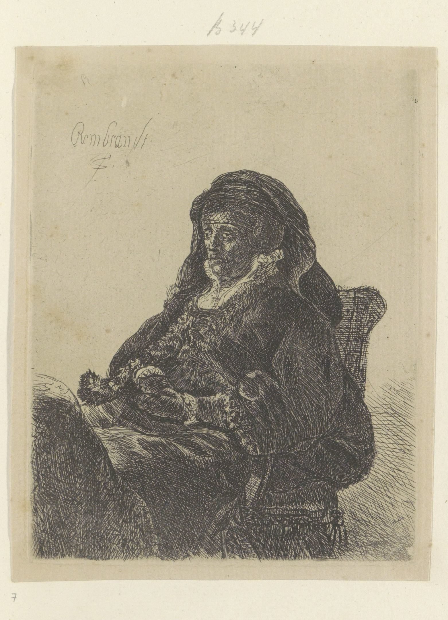 Rembrandt's moeder als weduwe met zwarte handschoenen