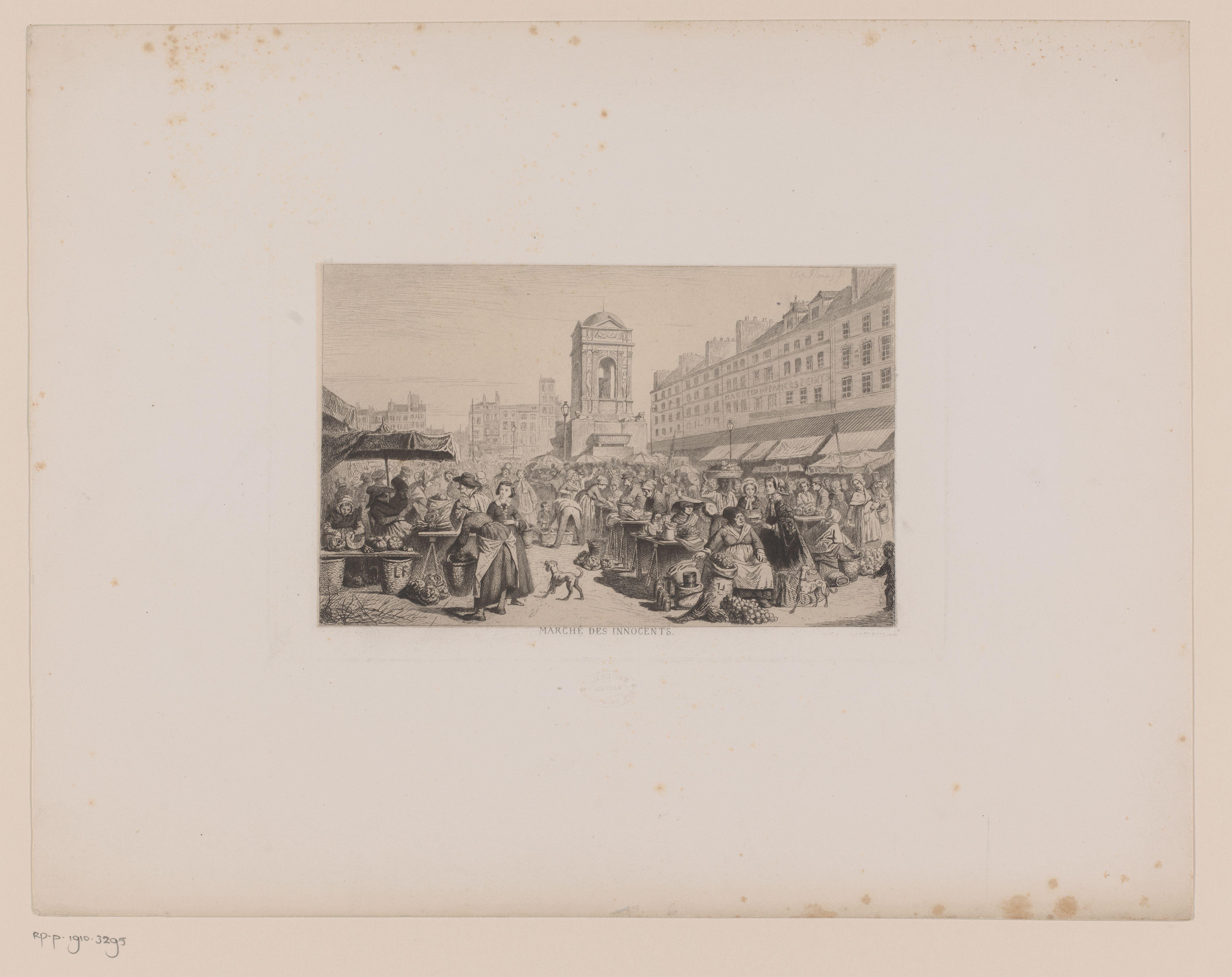 Gezicht op de markt rond de Fontaine des Innocents in Parijs