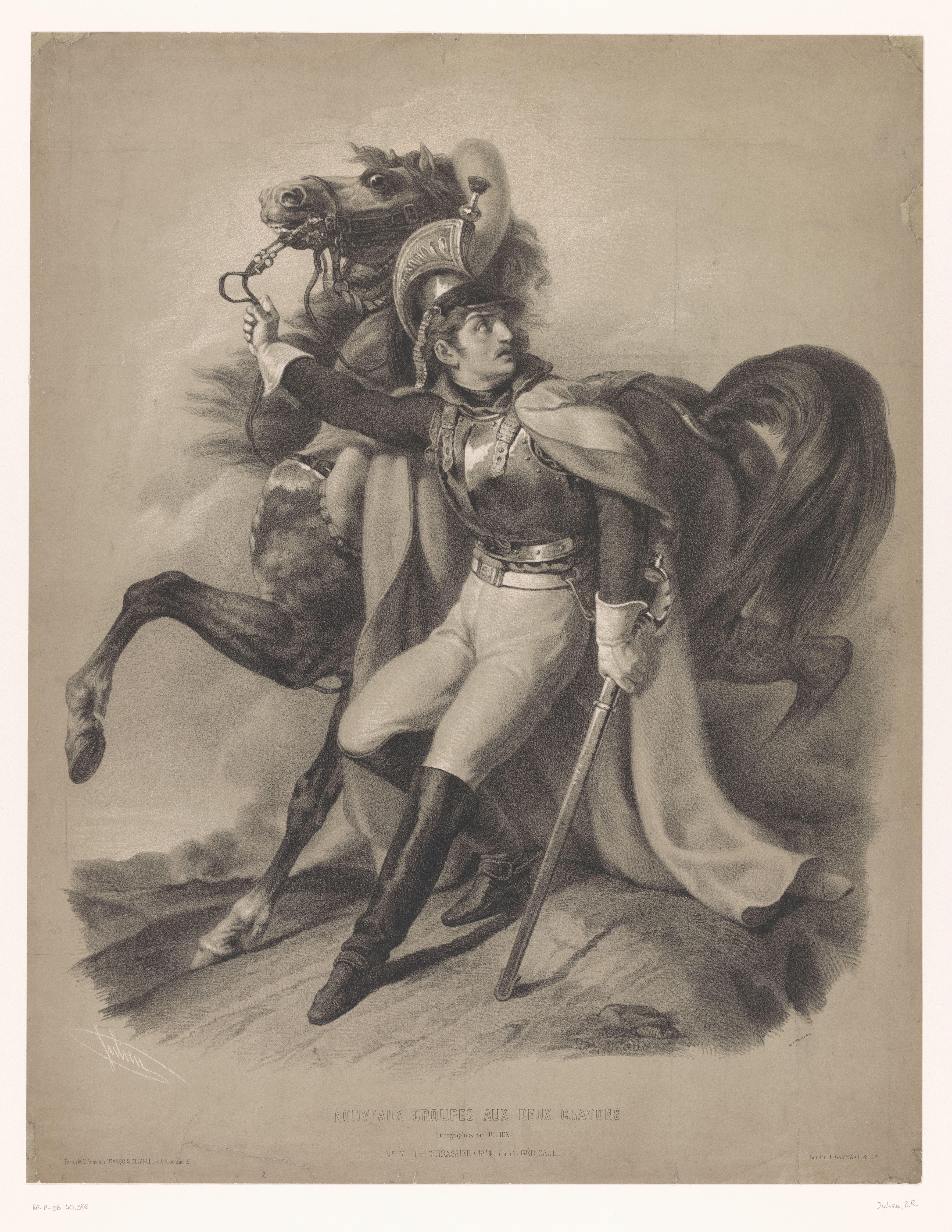 Kurassier naast zijn paard