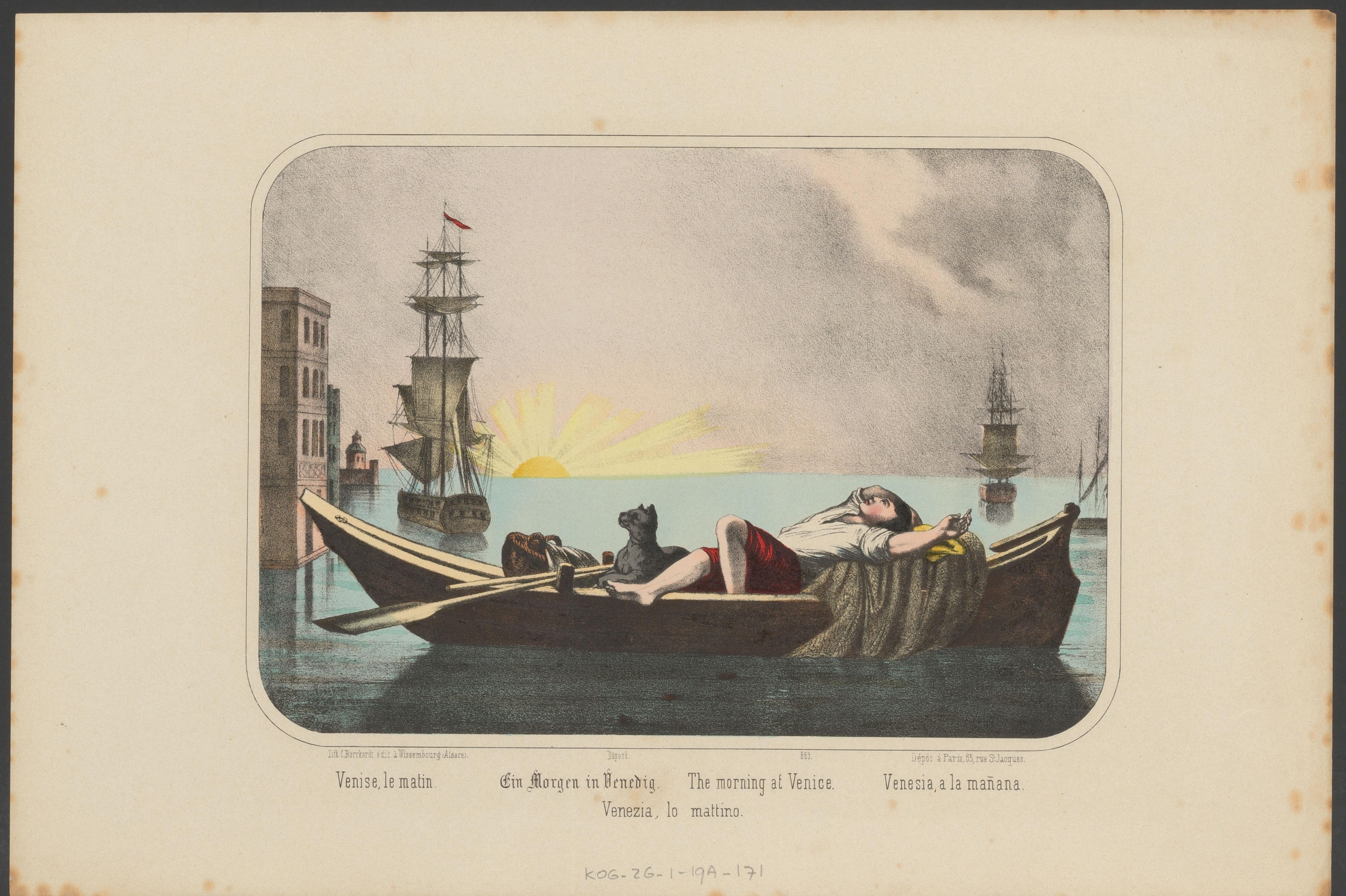 Drie personen in een boot voor de Vesuvius