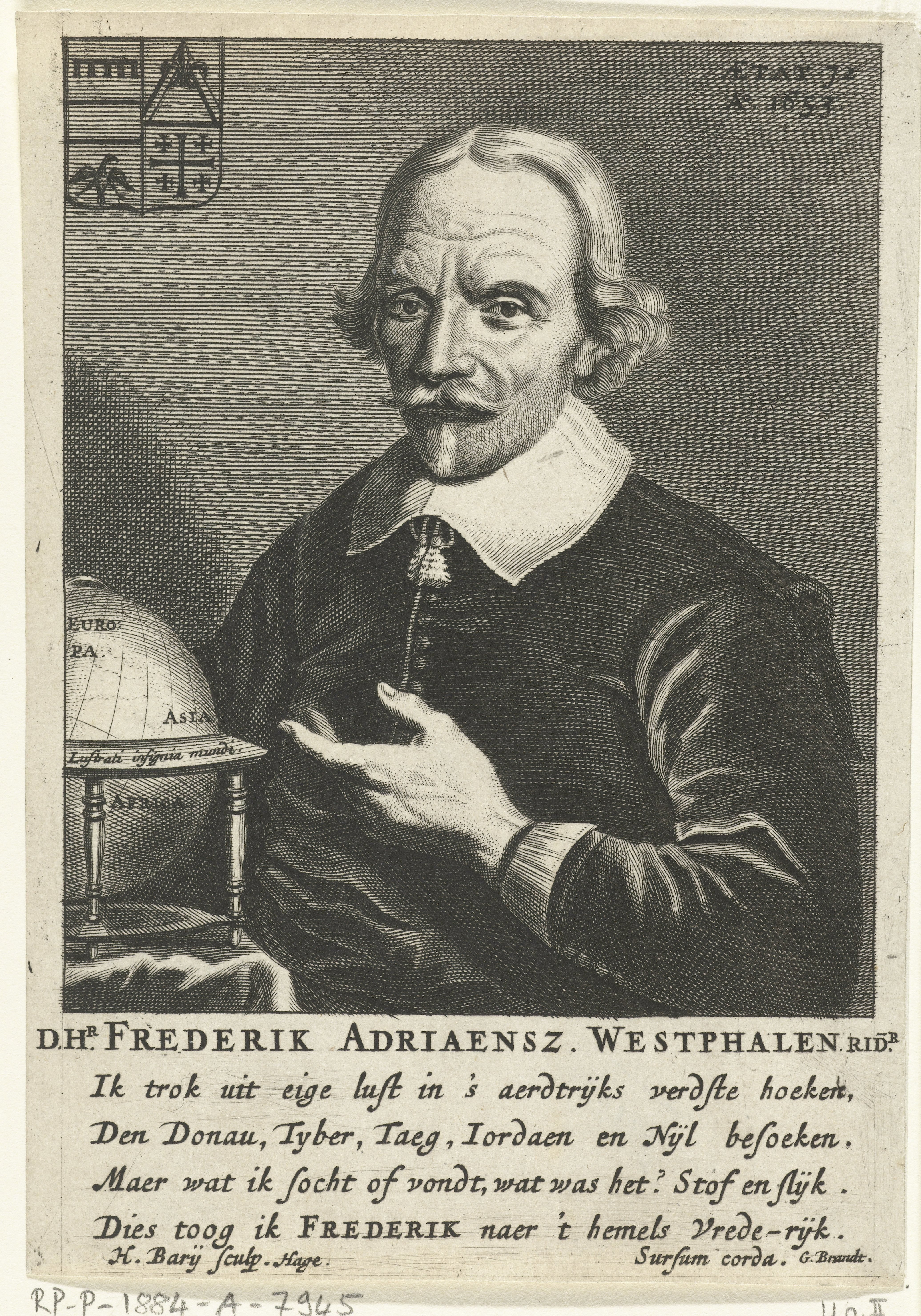 Portret van Frederik Adriaensz. Westphalen op 72-jarige leeftijd