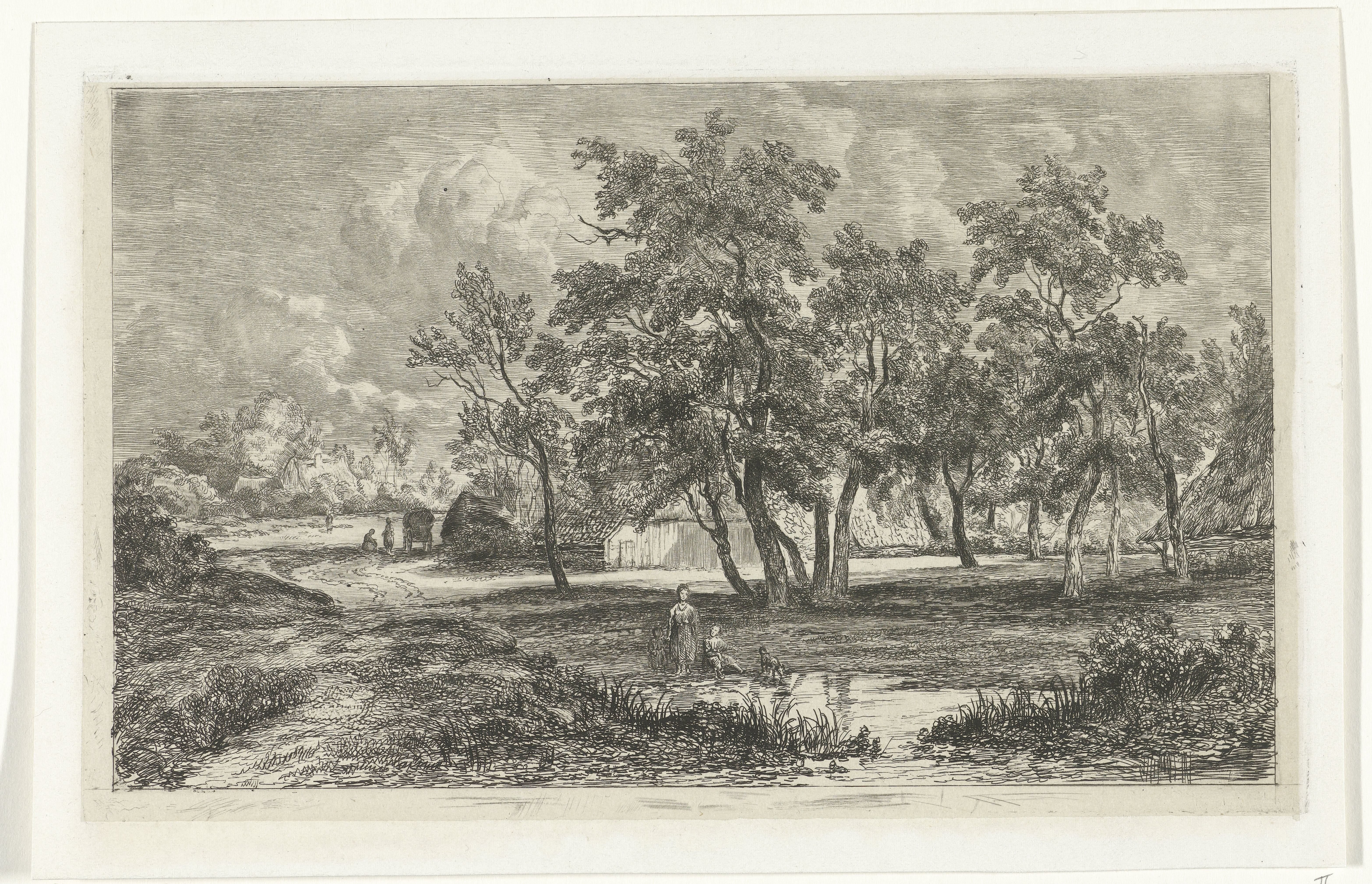 Landschap met boerderij tussen de bomen