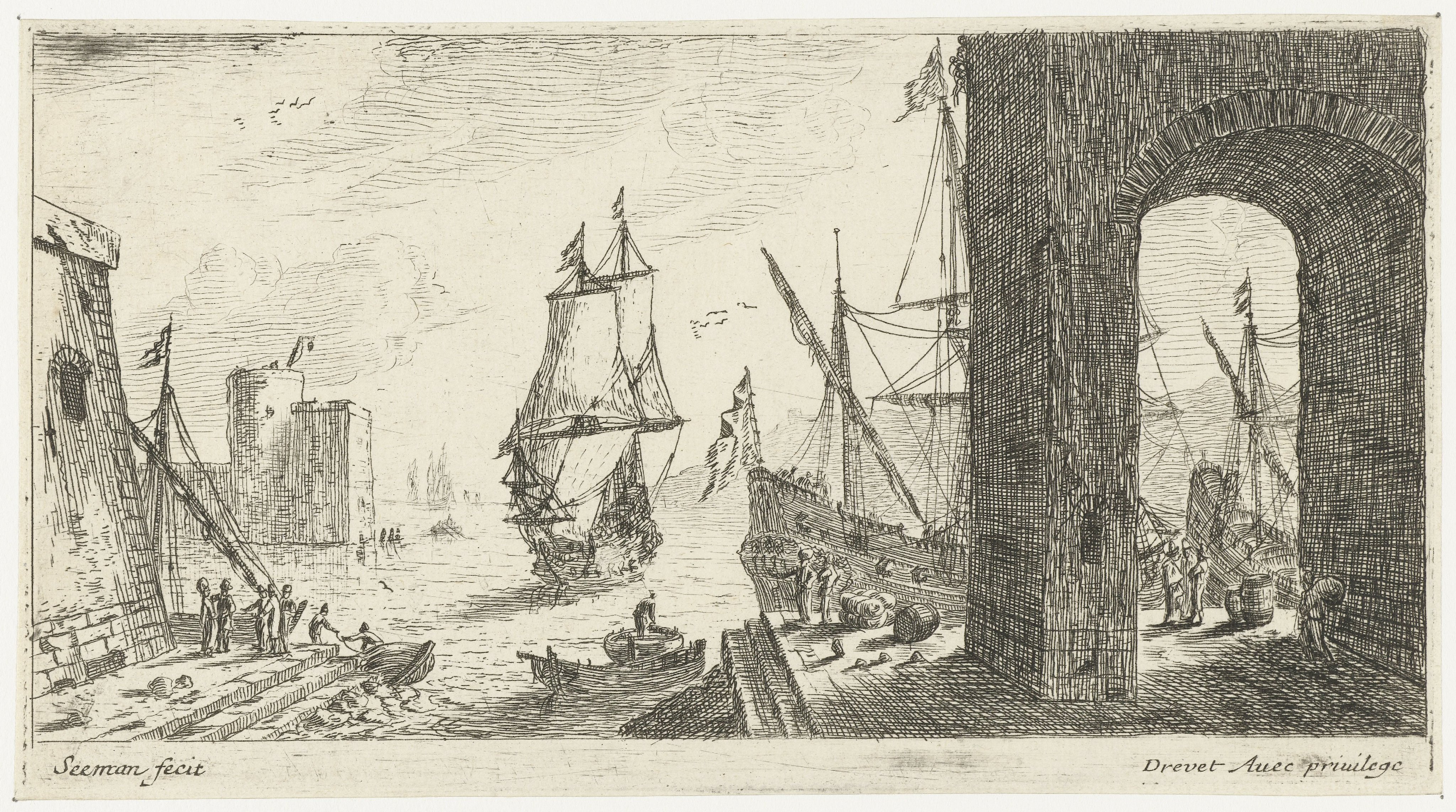 Grote boog op de kade van een haven