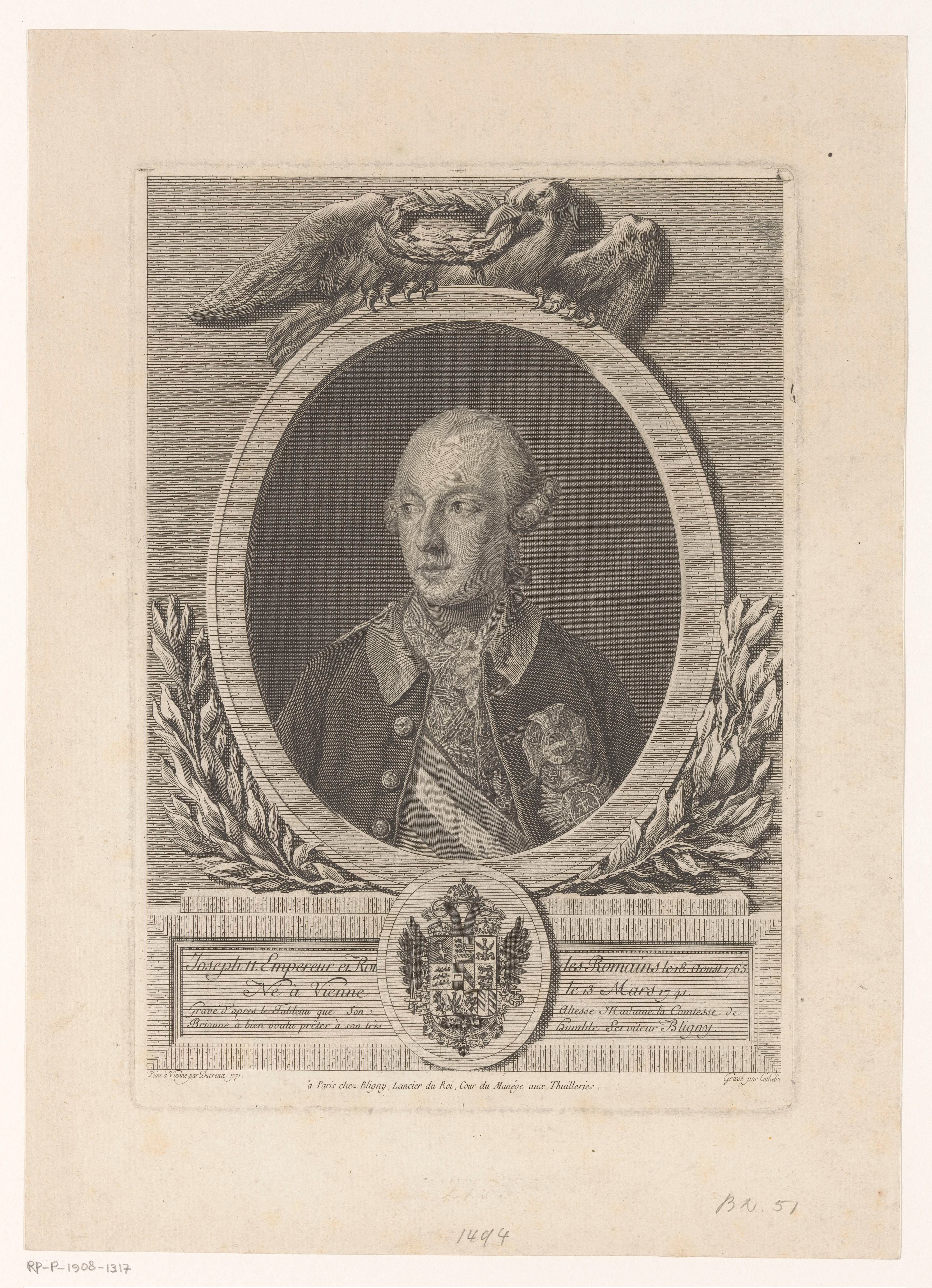 Portret van Jozef II in een ovale lijst met een adelaar
