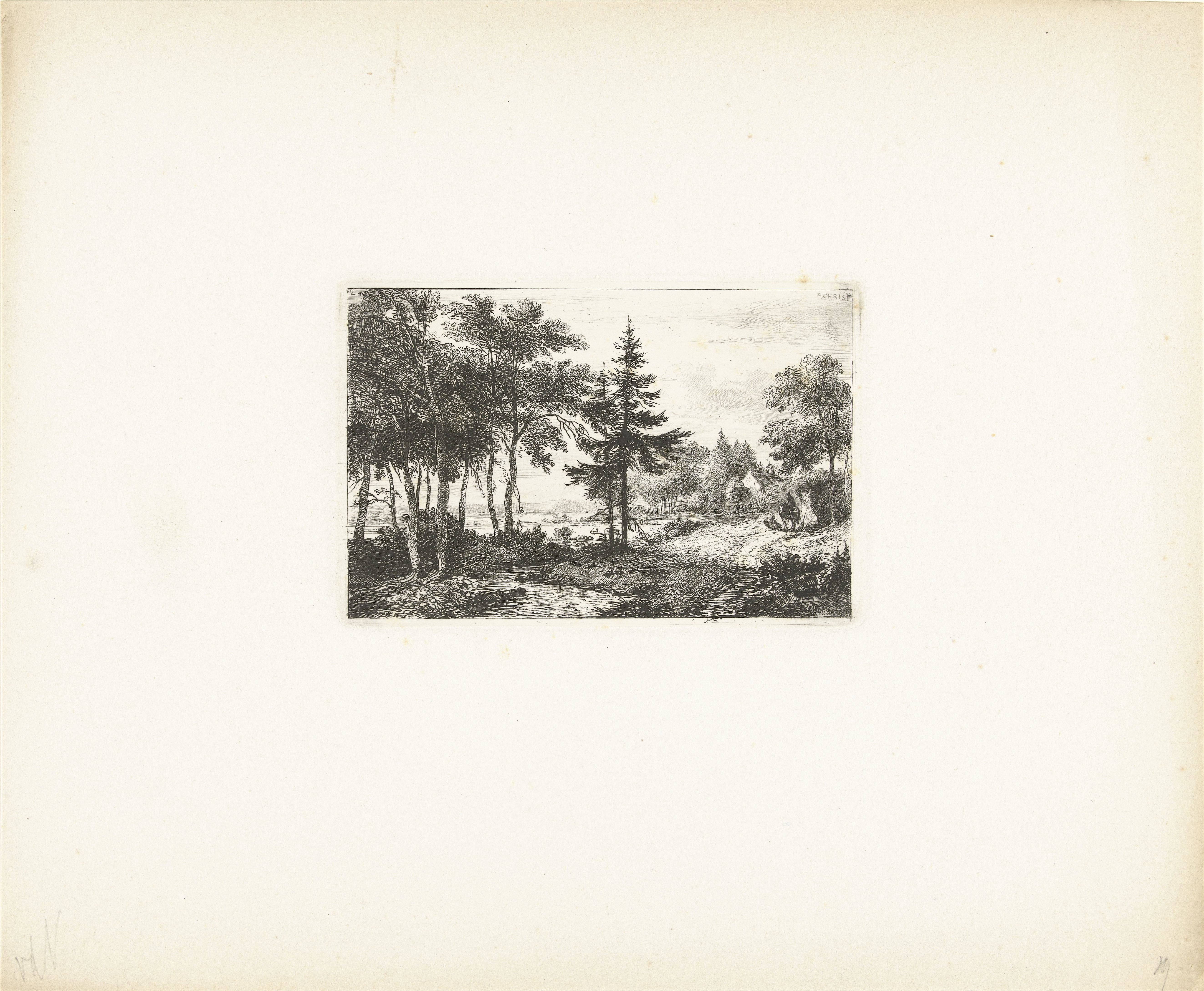 Landschap met denneboom en ruiter