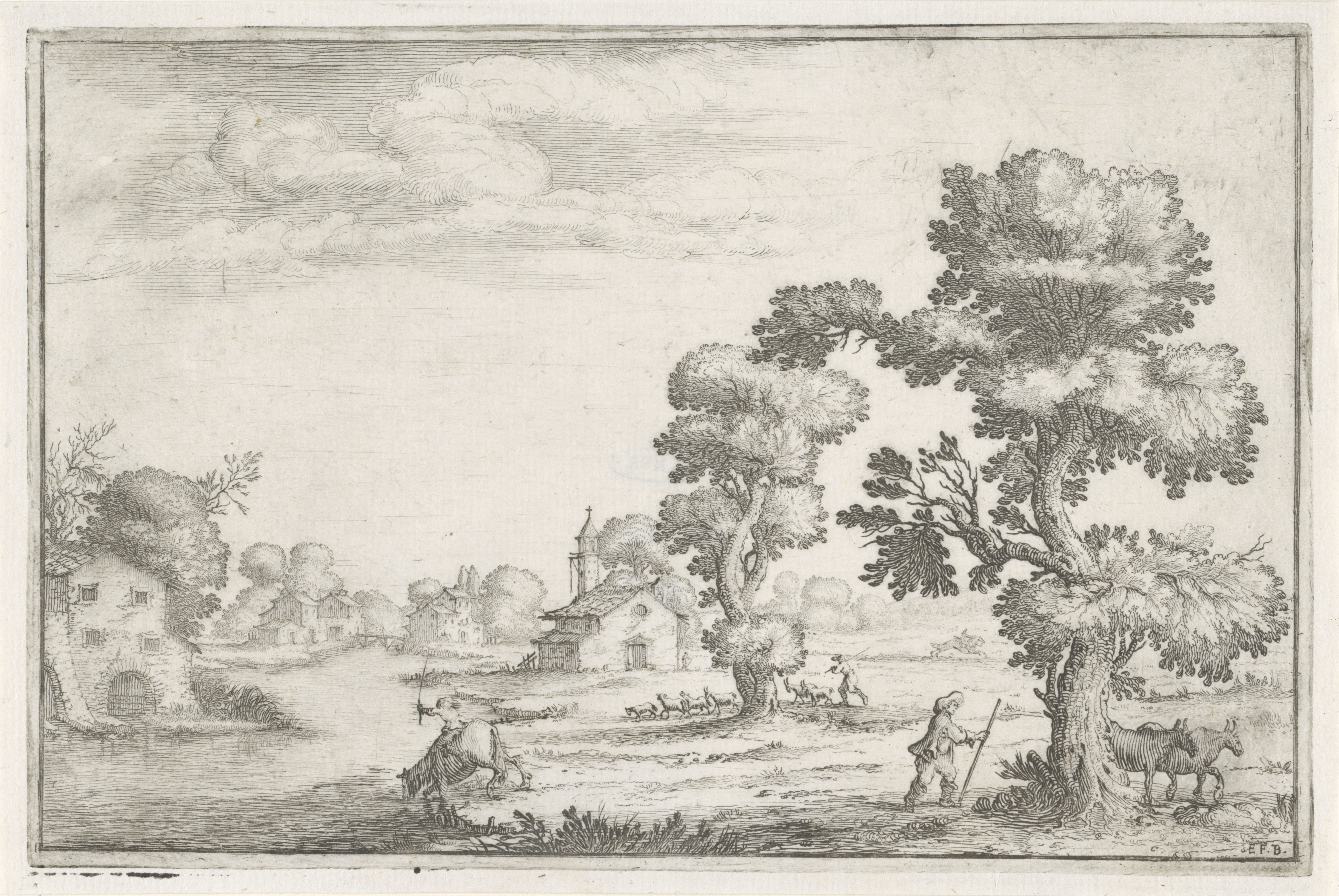 Rivierlandschap met herders