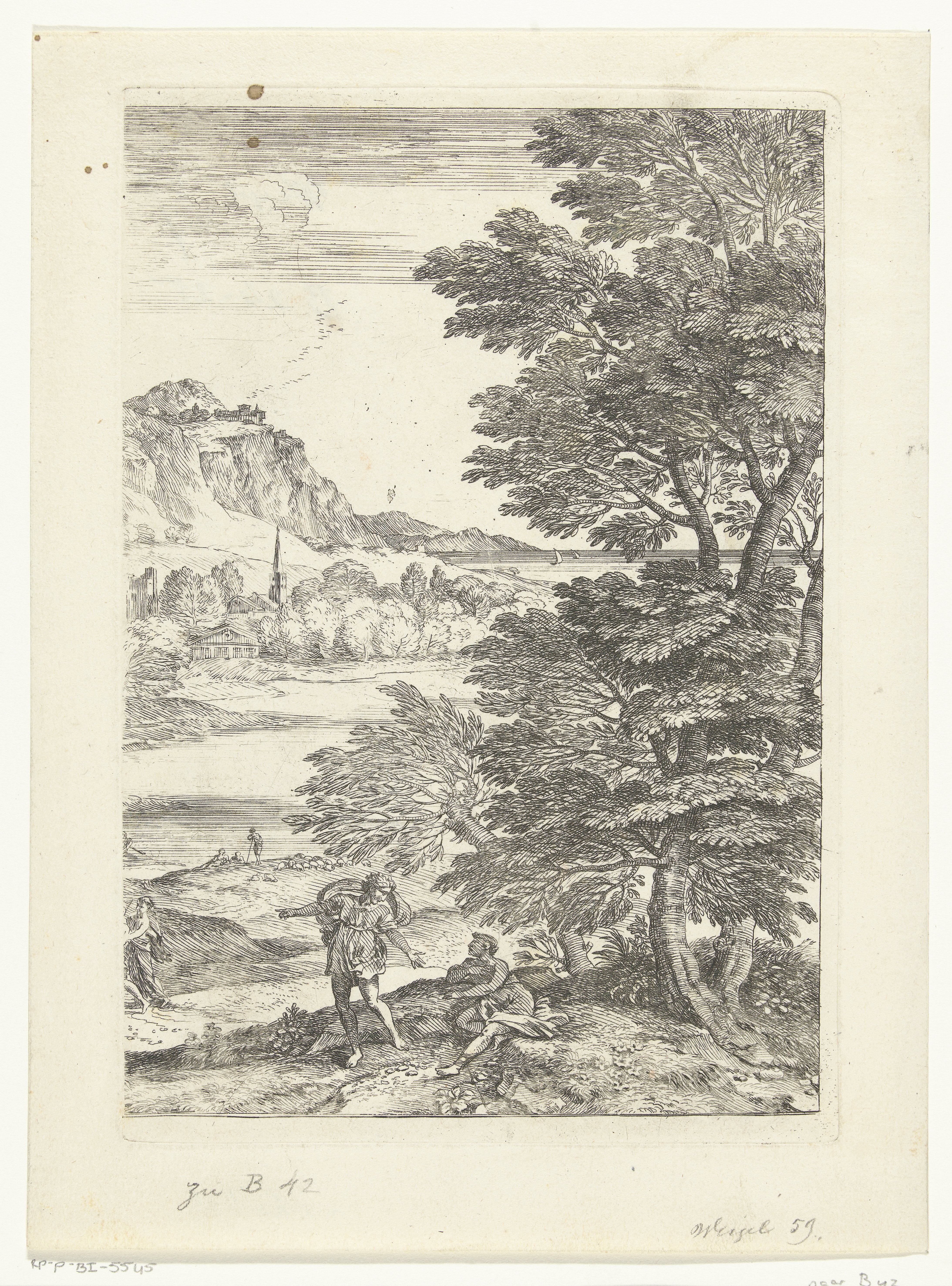 Landschap met man zittend onder boom