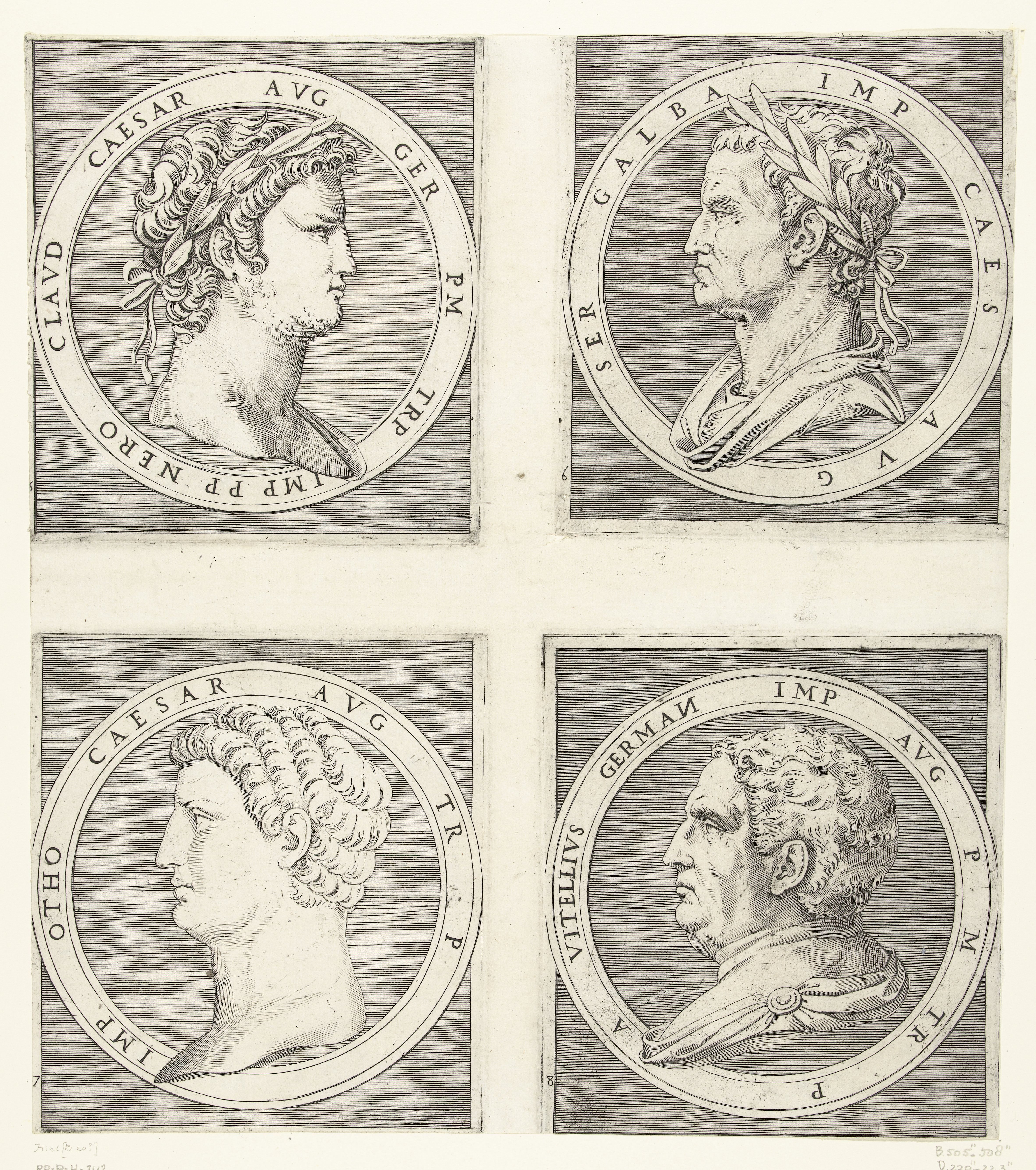 Portretten van keizers Nero en Galba en Otto en Vitelius