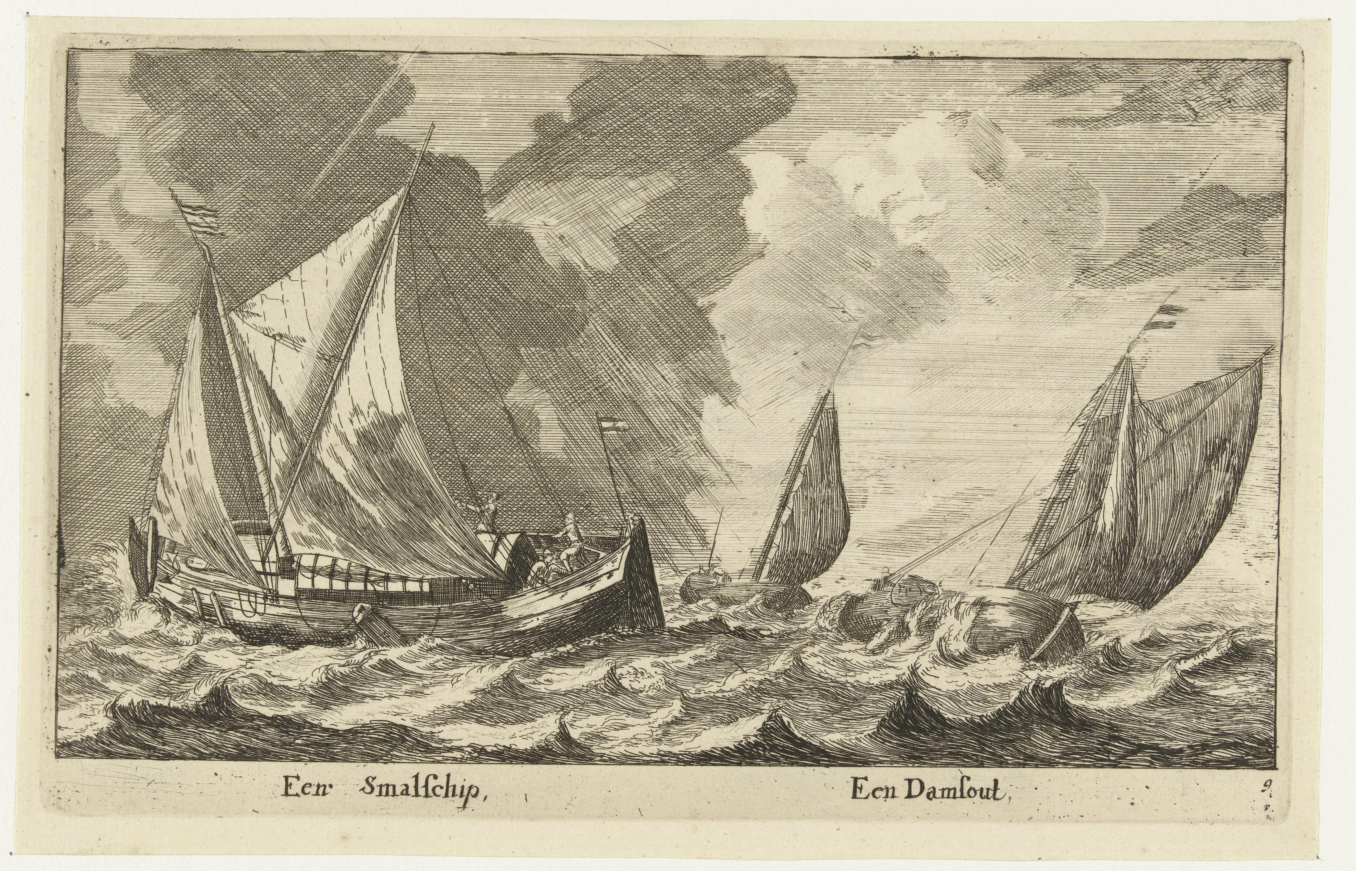 Twee schepen: een smalschip en een damschuit