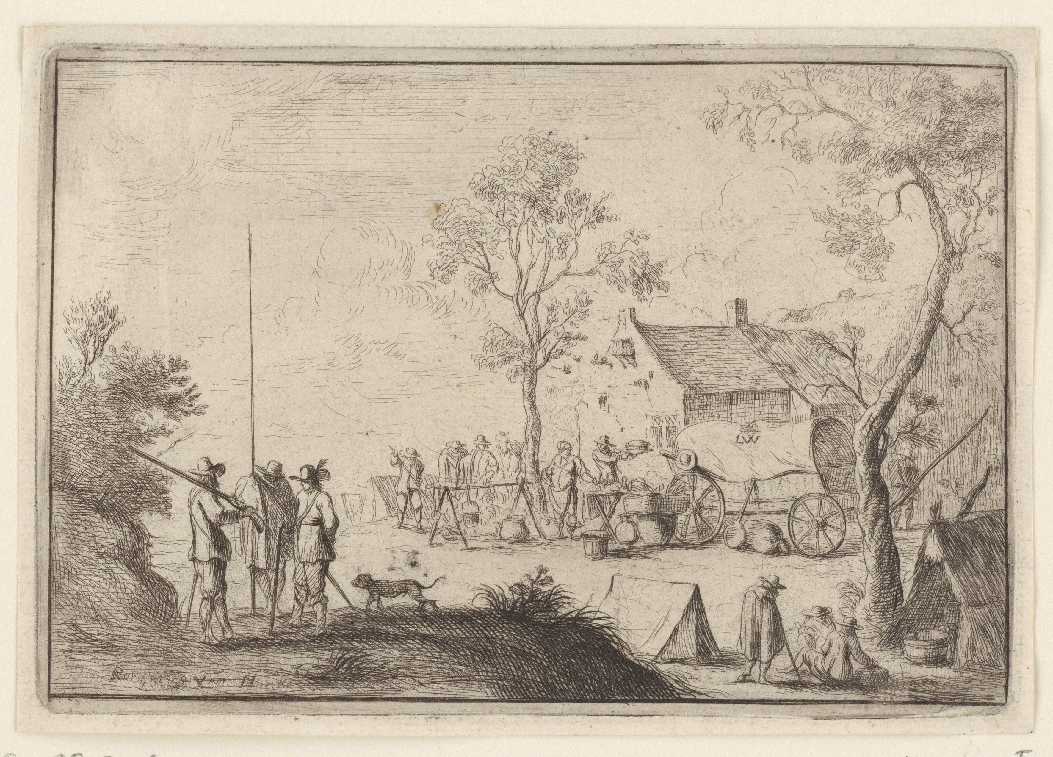 Soldaten rond een kookpot