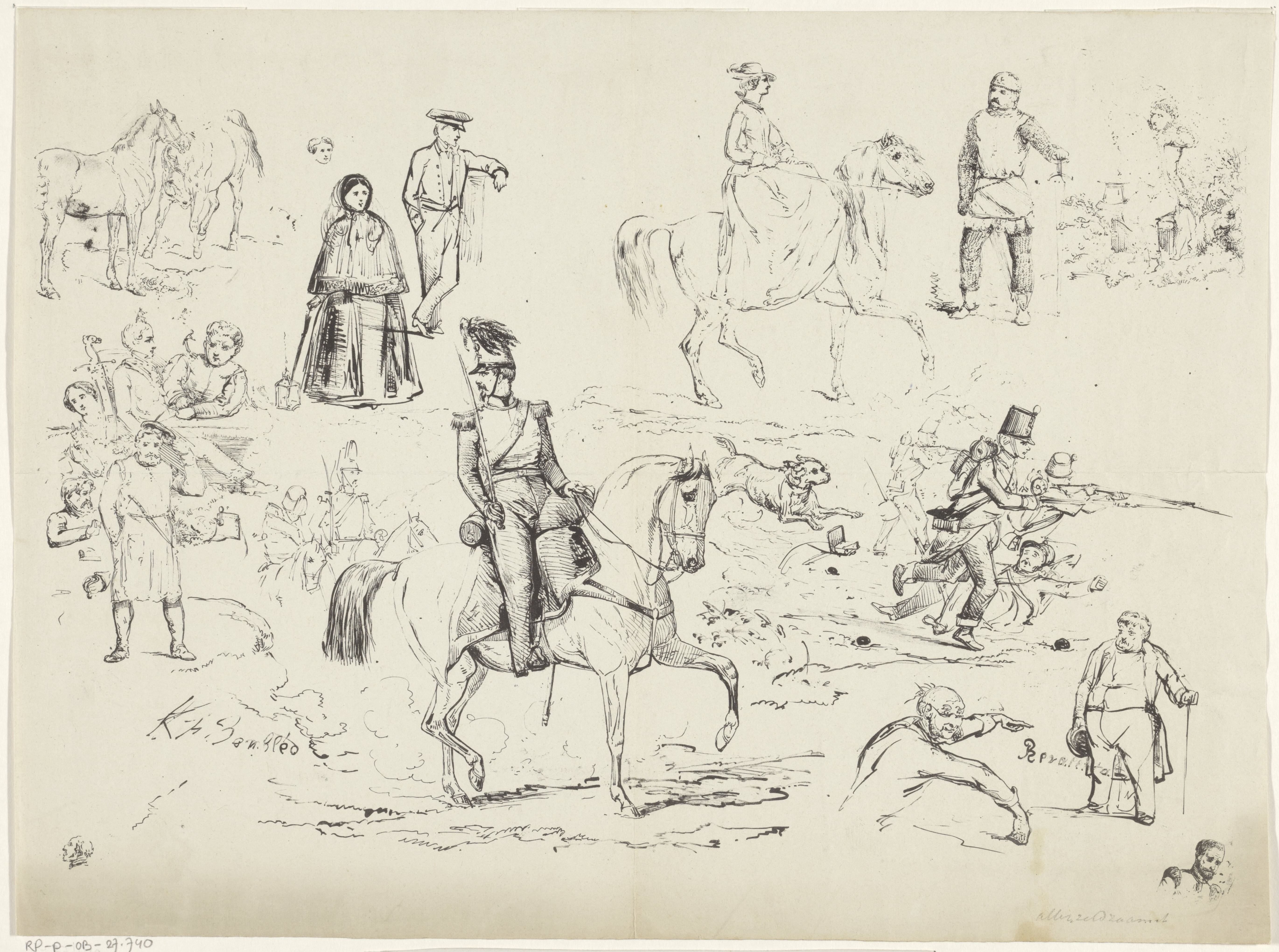 Soldaat te paard en andere figuurstudies