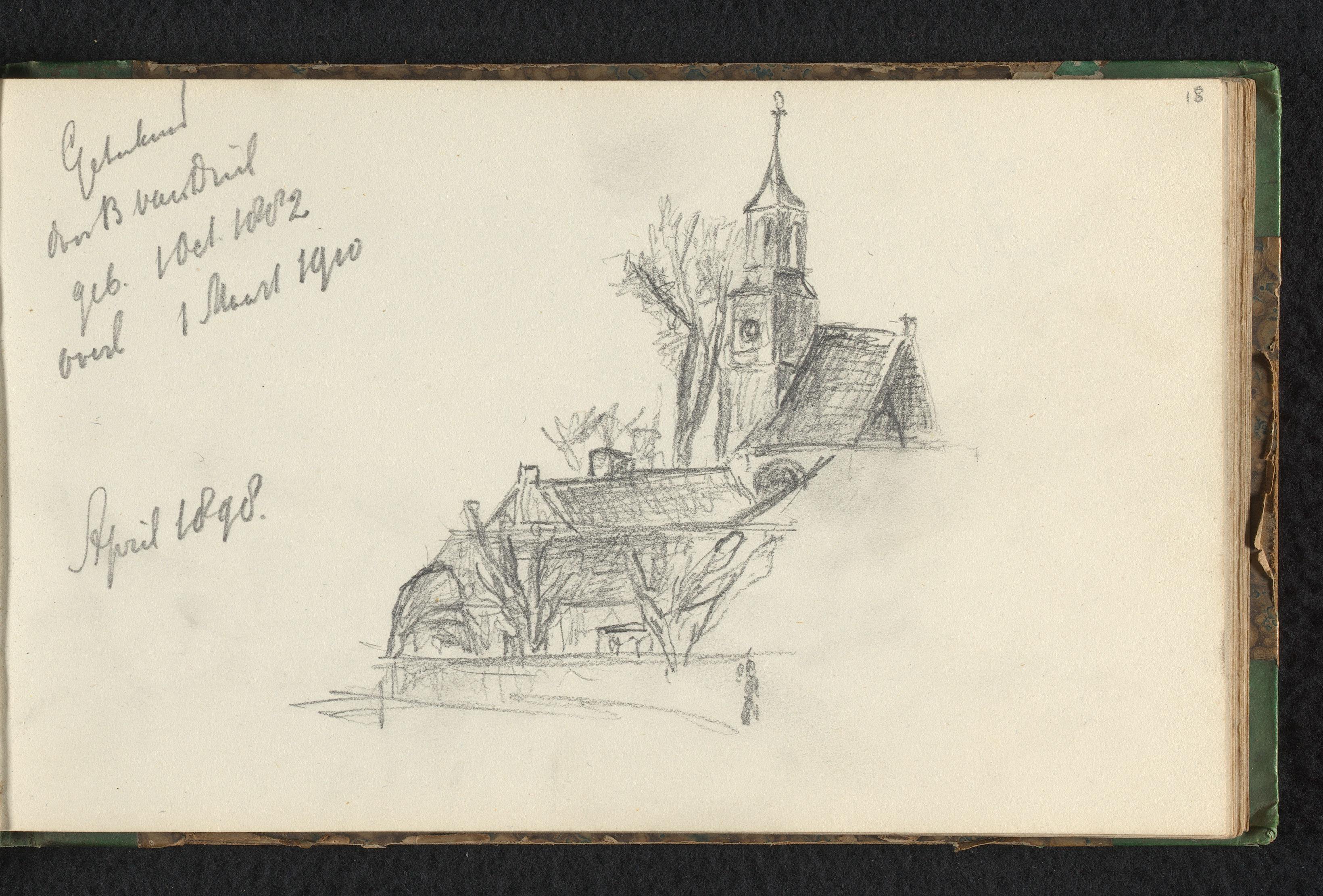 Gezicht op huizen en een kerktoren